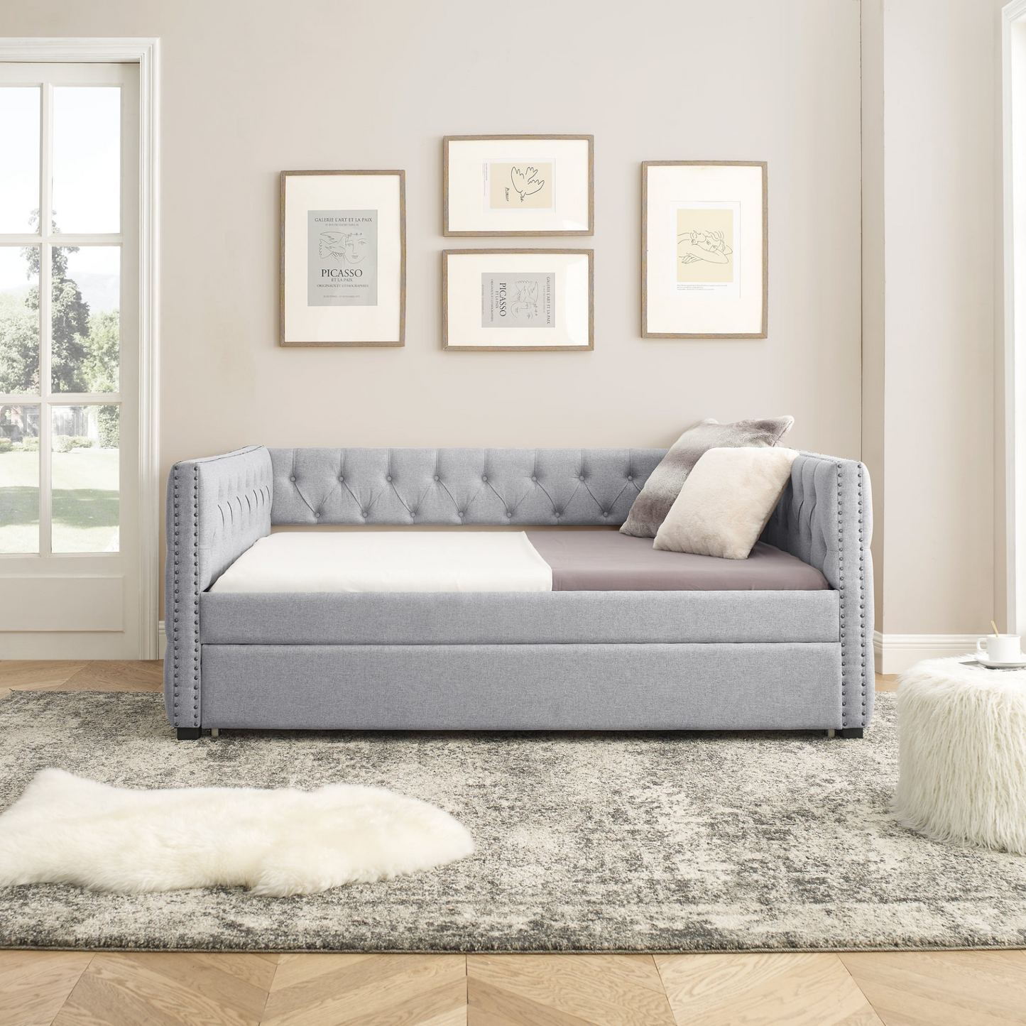 Patio Furntiure Sets | Daybed with Trundle Upholstered Tufted Sofa Bed, Grey | Shop Now | casafoyer.myshopify.com