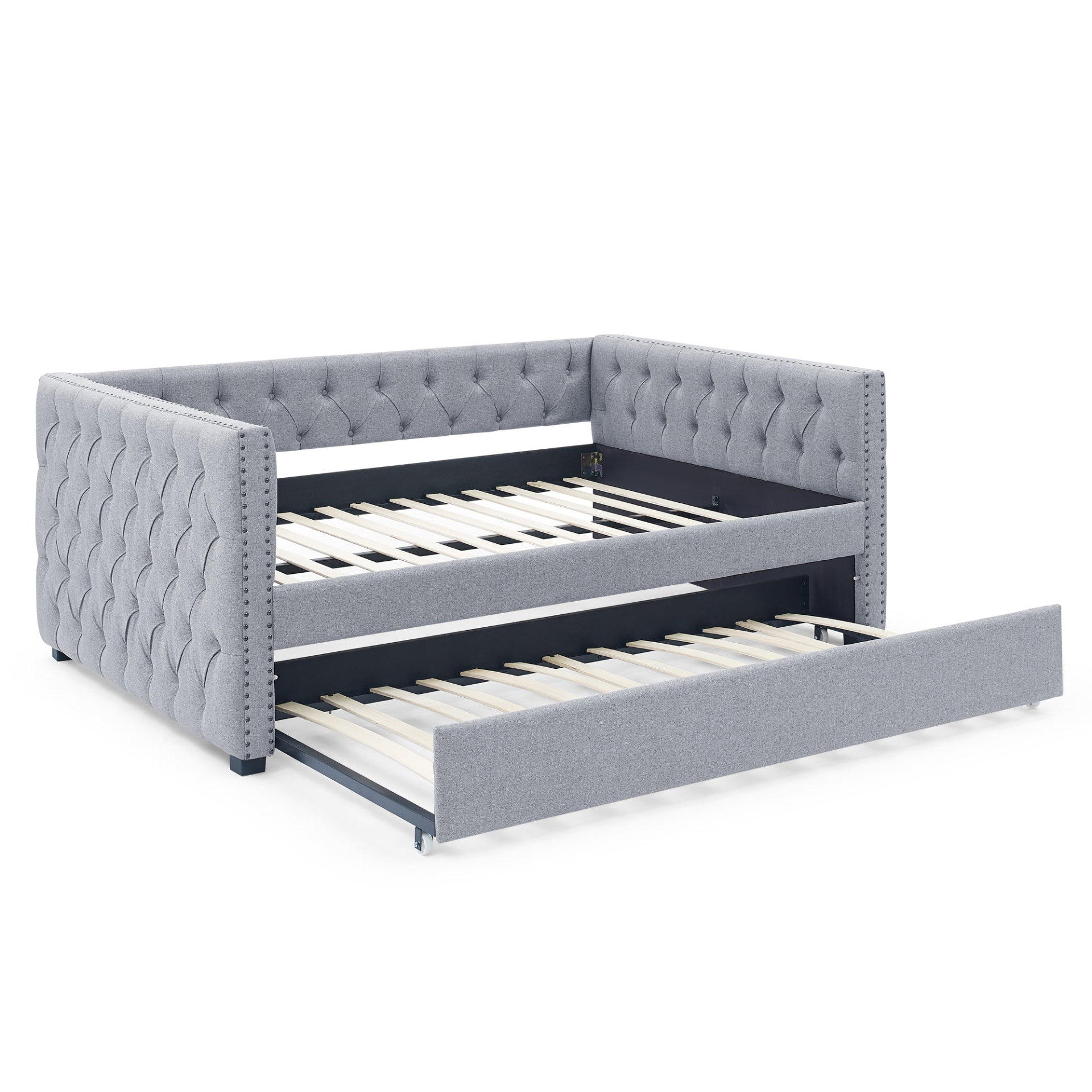 Patio Furntiure Sets | Daybed with Trundle Upholstered Tufted Sofa Bed, Grey | Shop Now | casafoyer.myshopify.com