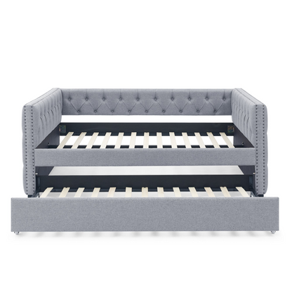 Patio Furntiure Sets | Daybed with Trundle Upholstered Tufted Sofa Bed, Grey | Shop Now | casafoyer.myshopify.com
