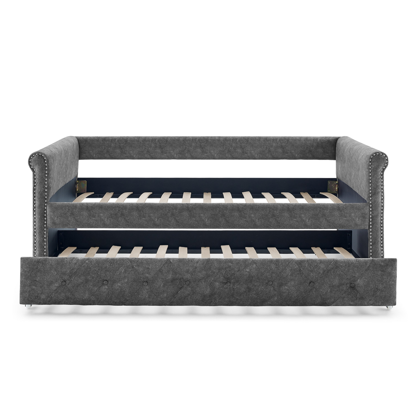 Patio Furntiure Sets | Daybed with Trundle Upholstered Tufted Sofa Bed,with Button and Copper Nail on Arms,both Twin Size,Grey(85.5x42x30.5) | casafoyer.myshopify.com