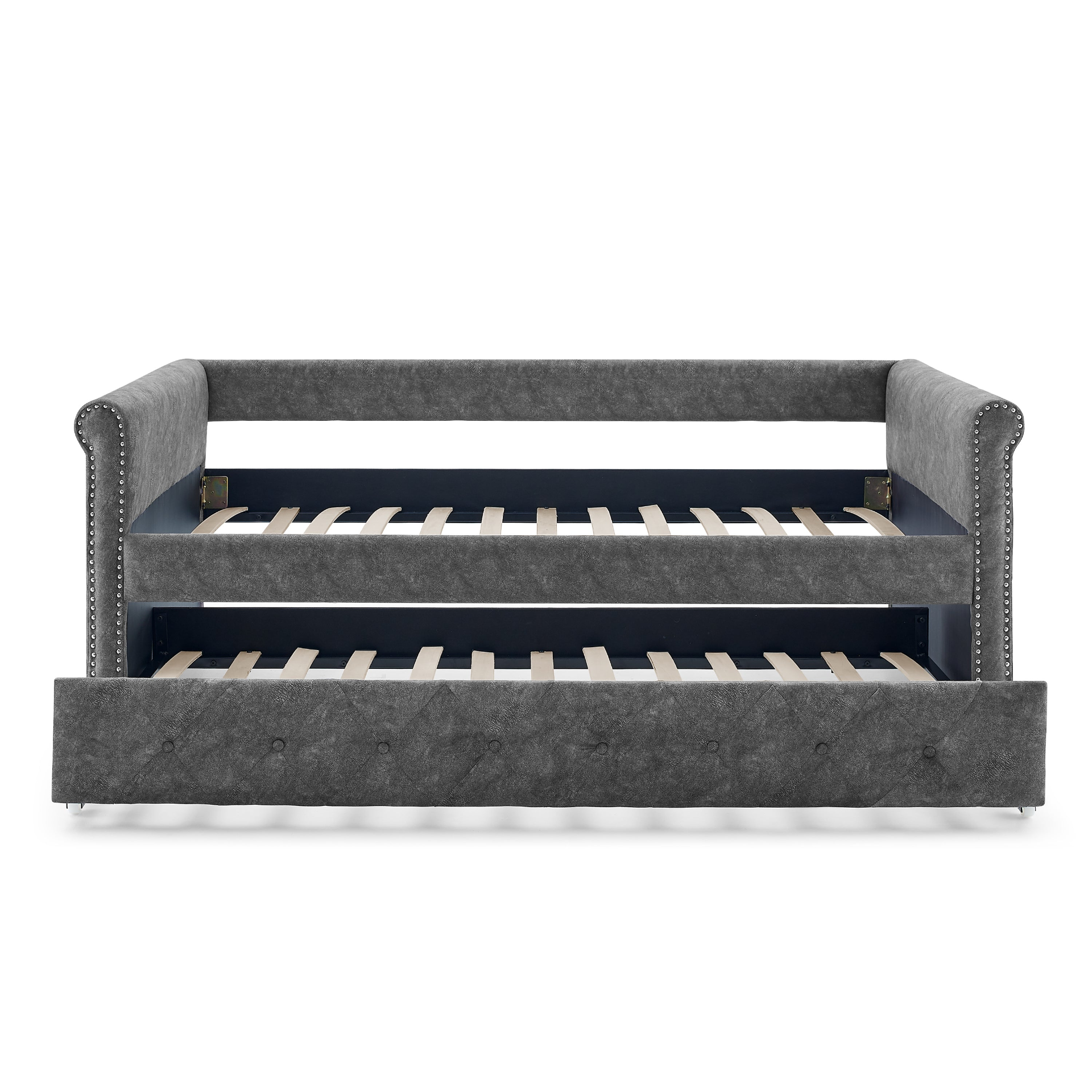 Patio Furntiure Sets | Daybed with Trundle Upholstered Tufted Sofa Bed,with Button and Copper Nail on Arms,both Twin Size,Grey(85.5x42x30.5) | casafoyer.myshopify.com