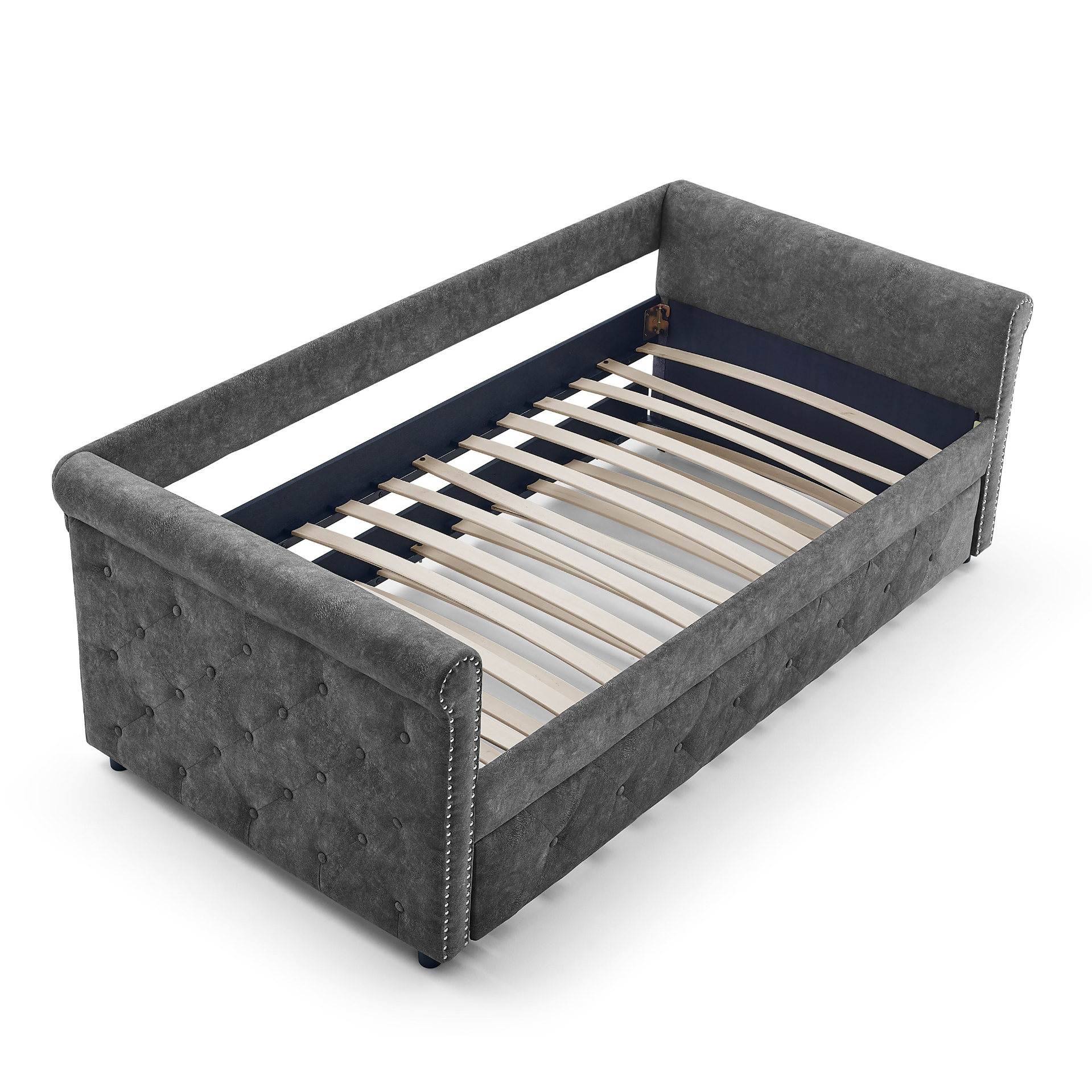 Patio Furntiure Sets | Daybed with Trundle Upholstered Tufted Sofa Bed,with Button and Copper Nail on Arms,both Twin Size,Grey(85.5x42x30.5) | casafoyer.myshopify.com