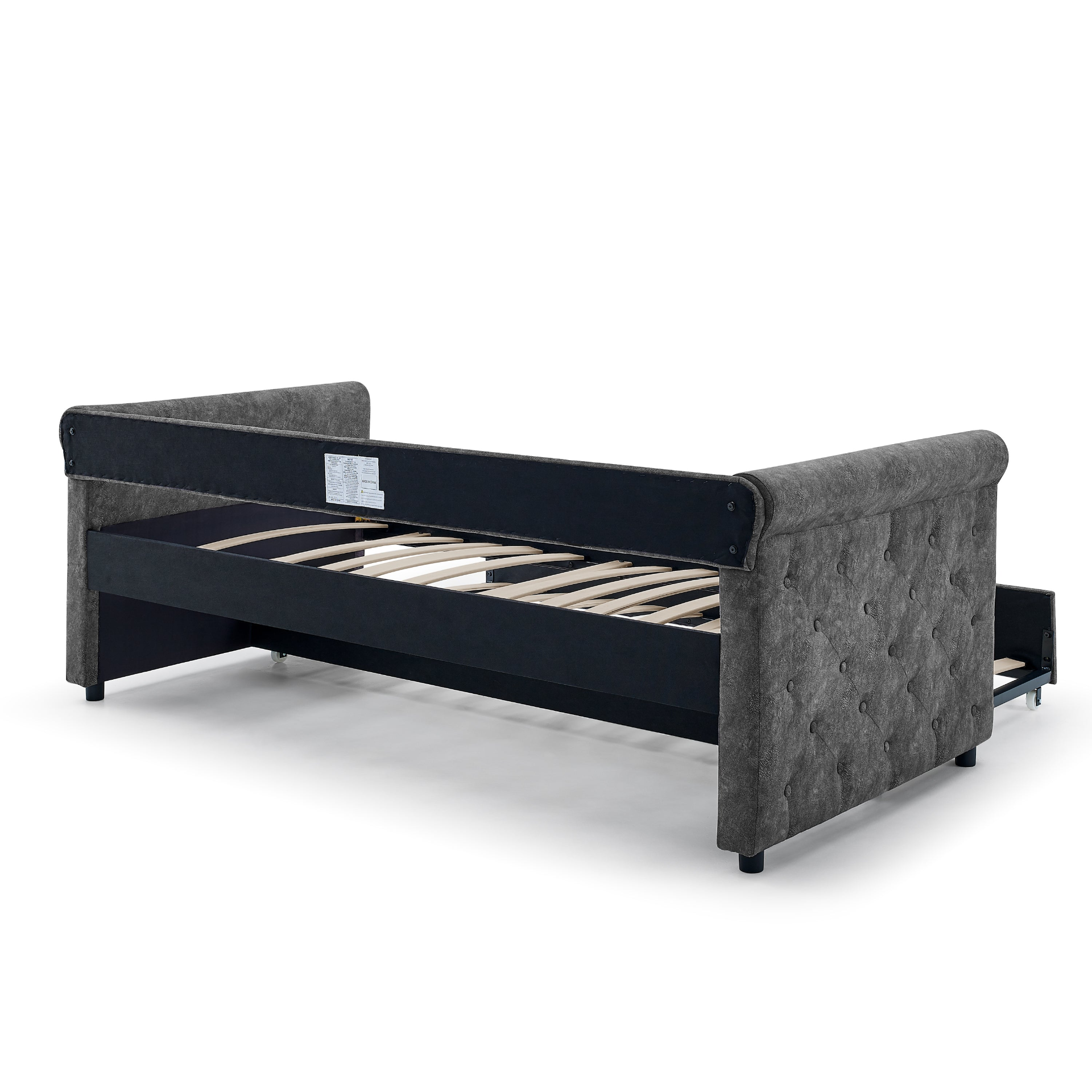 Patio Furntiure Sets | Daybed with Trundle Upholstered Tufted Sofa Bed,with Button and Copper Nail on Arms,both Twin Size,Grey(85.5x42x30.5) | casafoyer.myshopify.com