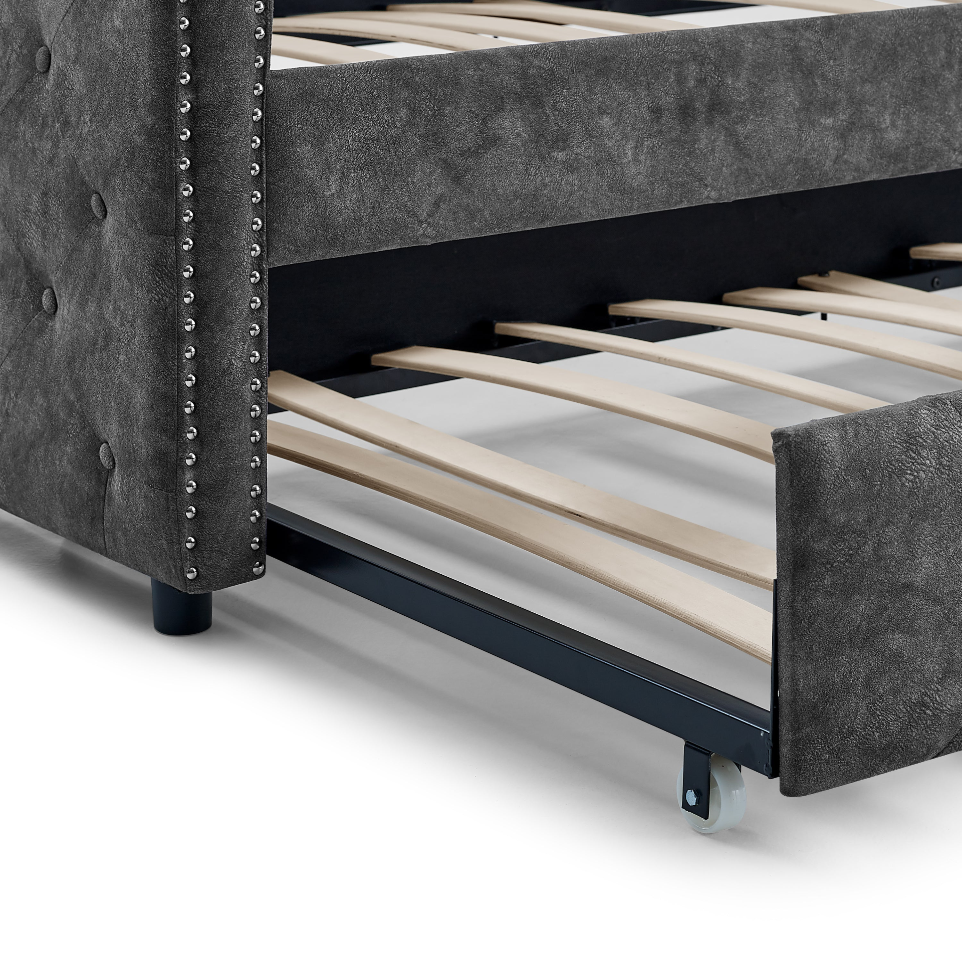 Patio Furntiure Sets | Daybed with Trundle Upholstered Tufted Sofa Bed,with Button and Copper Nail on Arms,both Twin Size,Grey(85.5x42x30.5) | casafoyer.myshopify.com