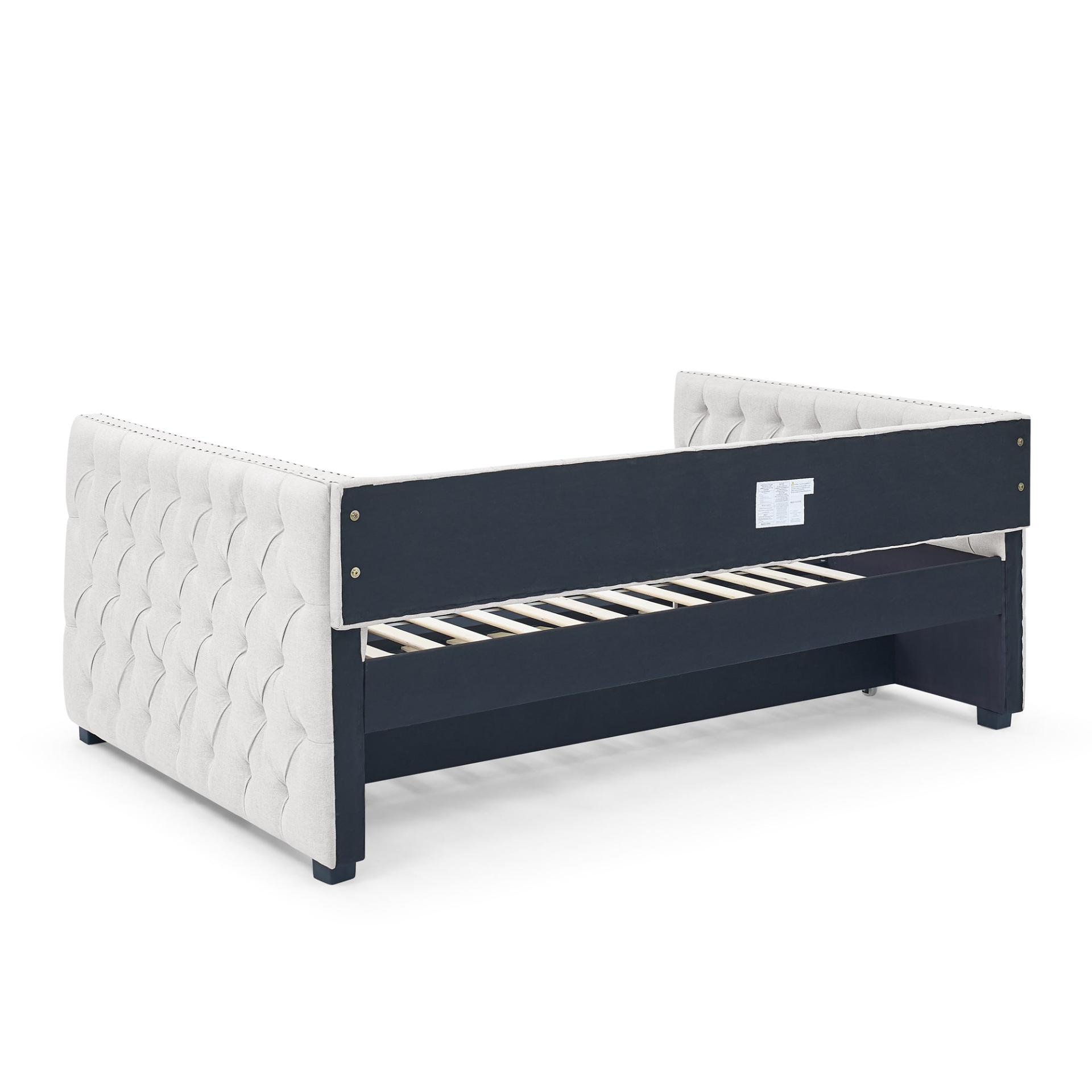 Patio Furntiure Sets | Daybed with Trundle Upholstered Tufted Sofa Bed, with Button and Copper Nail on Square Arms,Full Daybed & Twin Trundle, Beige(85x57x31.5) | casafoyer.myshopify.com