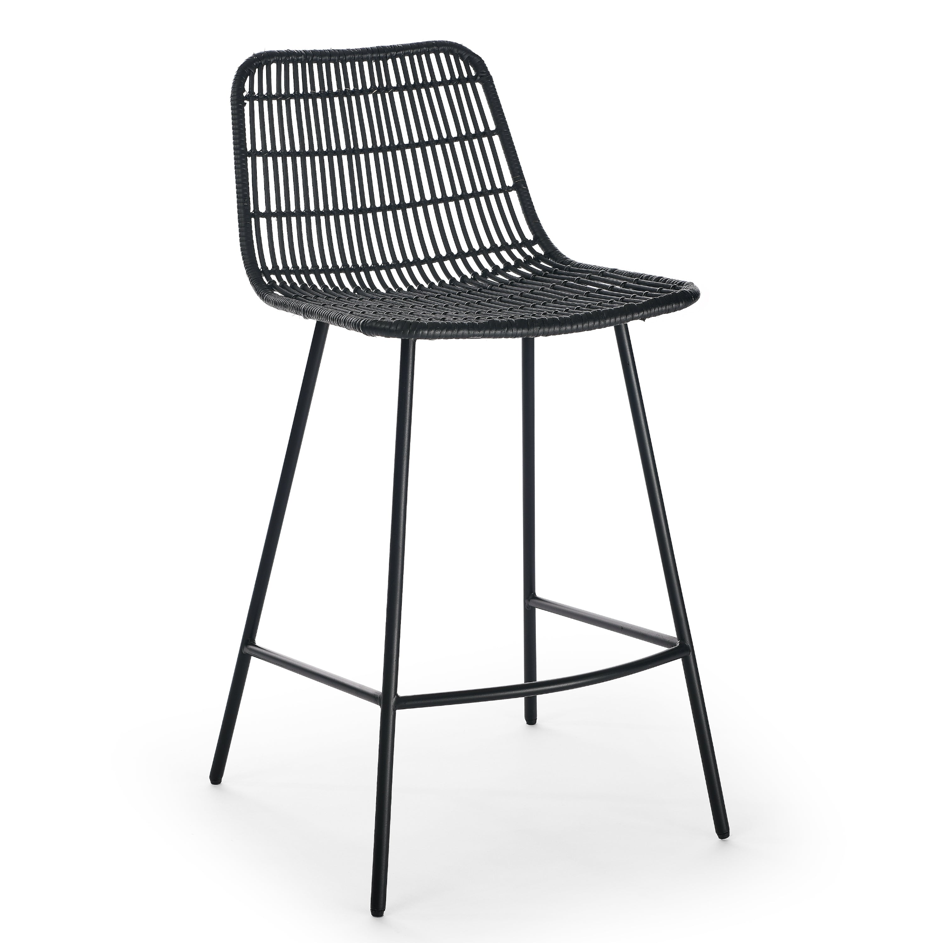 Sofa & Chair sets | Set of 2 Natural Rattan Indoor Counter Chairs | Black Finish Steel Legs | 17.5"x20"x34" | casafoyer.myshopify.com