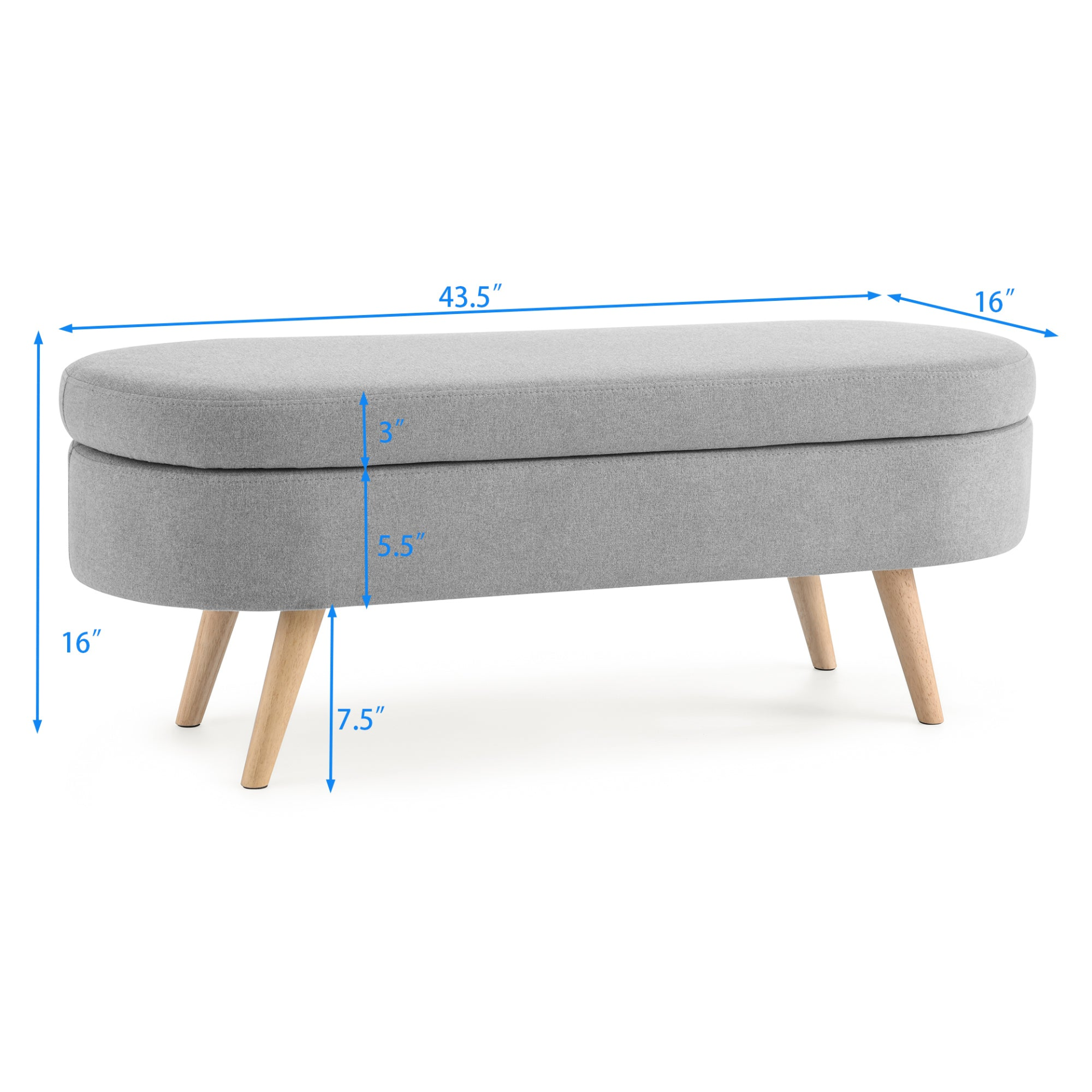 OTTOMAN | Ottoman Oval Storage Bench, Rubber Wood Legs, Grey(43.5inchx16inchx16inch) | casafoyer.myshopify.com