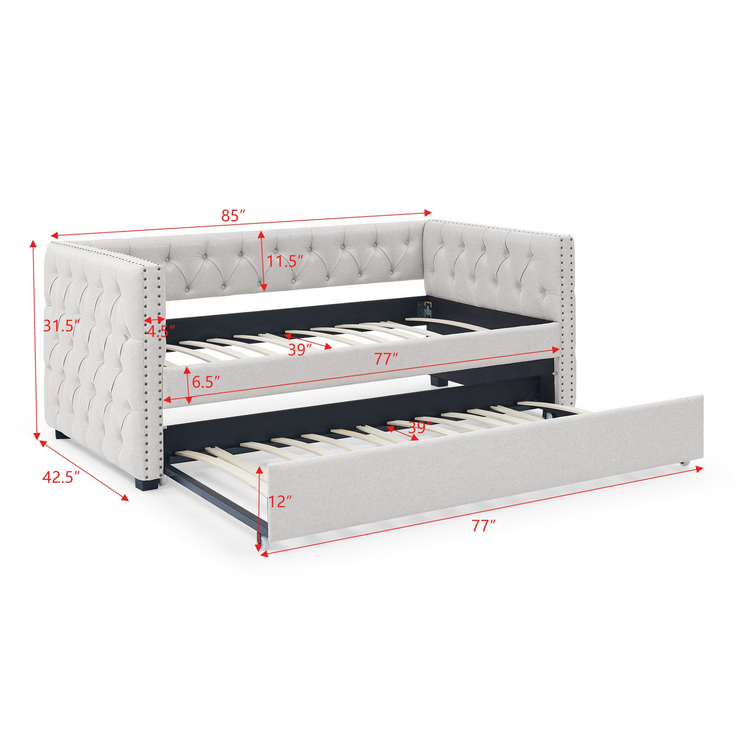 Patio Furntiure Sets | Daybed with Trundle Upholstered Tufted Sofa Bed - Twin Size Beige | casafoyer.myshopify.com