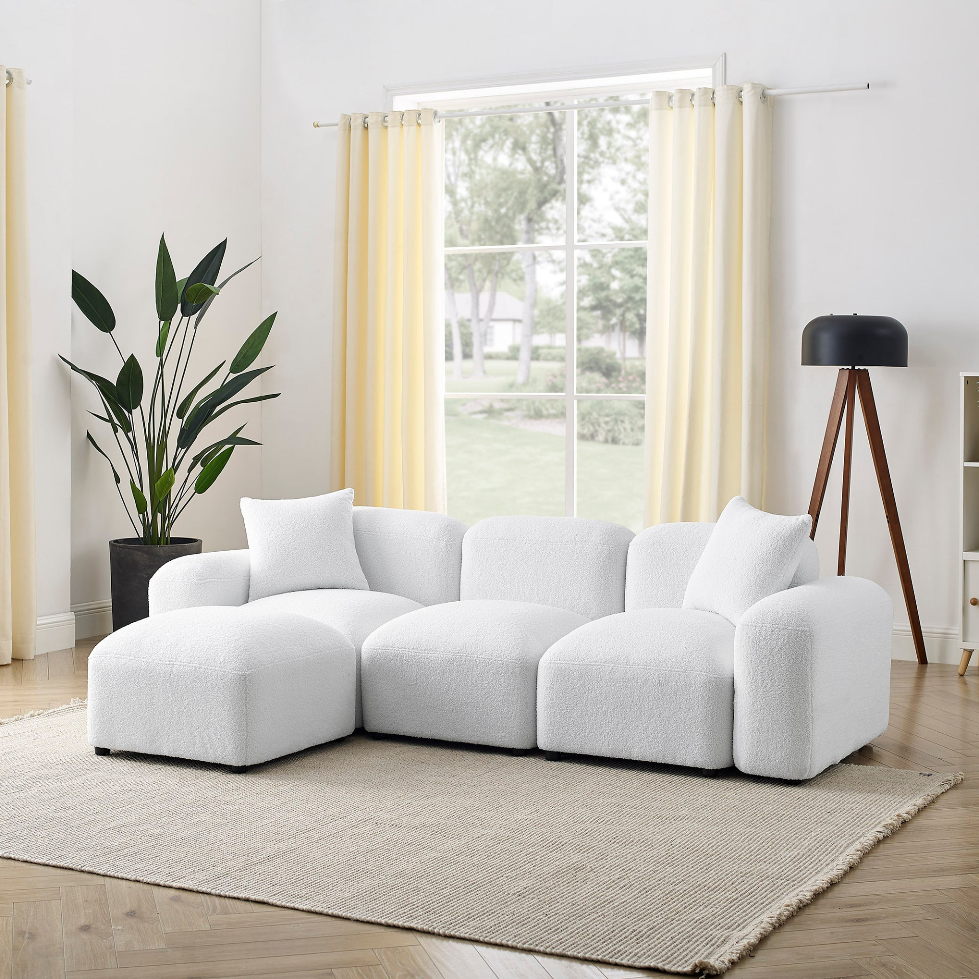 Sofa & Chair sets | L-Shape Modular Sectional Sofa, DIY Combination,Teddy Fabric,White | casafoyer.myshopify.com