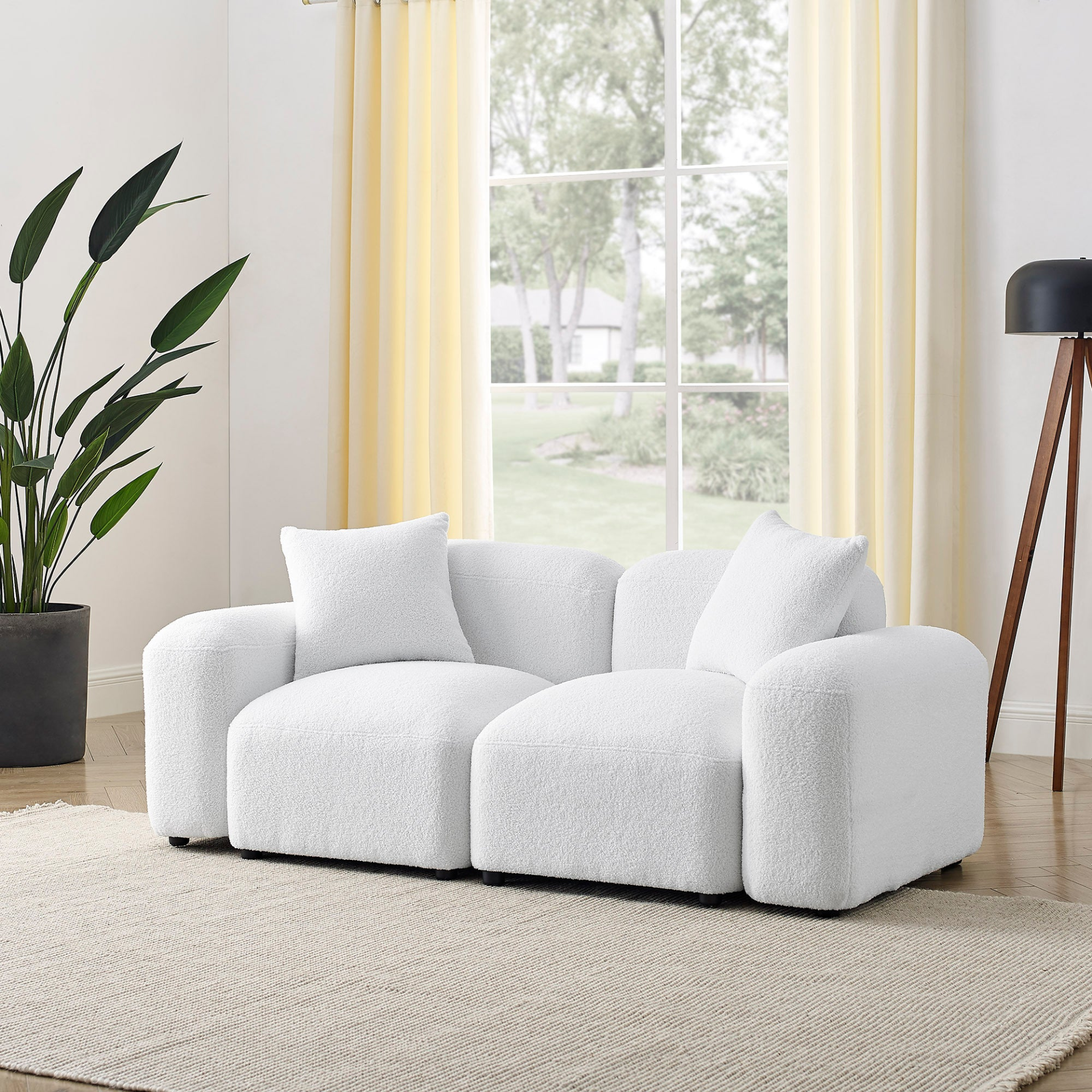 Sofa & Chair sets | L-Shape Modular Sectional Sofa, DIY Combination,Teddy Fabric,White | casafoyer.myshopify.com