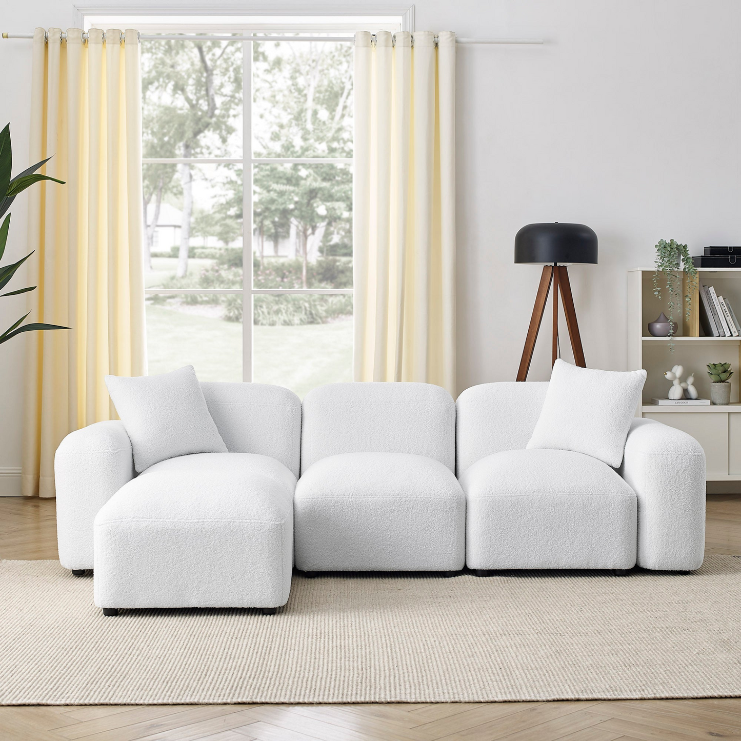 Sofa & Chair sets | L-Shape Modular Sectional Sofa, DIY Combination,Teddy Fabric,White | casafoyer.myshopify.com