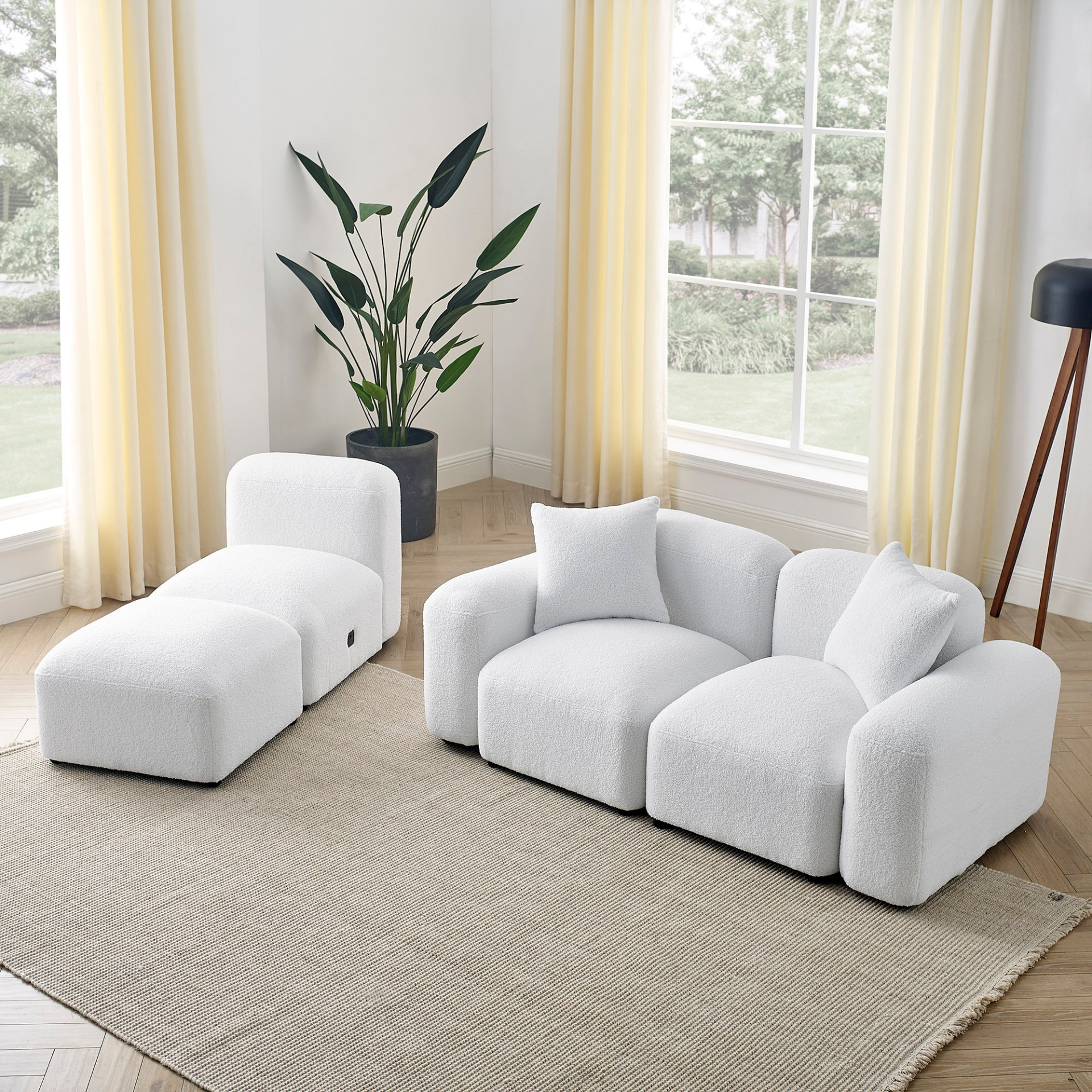 Sofa & Chair sets | L-Shape Modular Sectional Sofa, DIY Combination,Teddy Fabric,White | casafoyer.myshopify.com