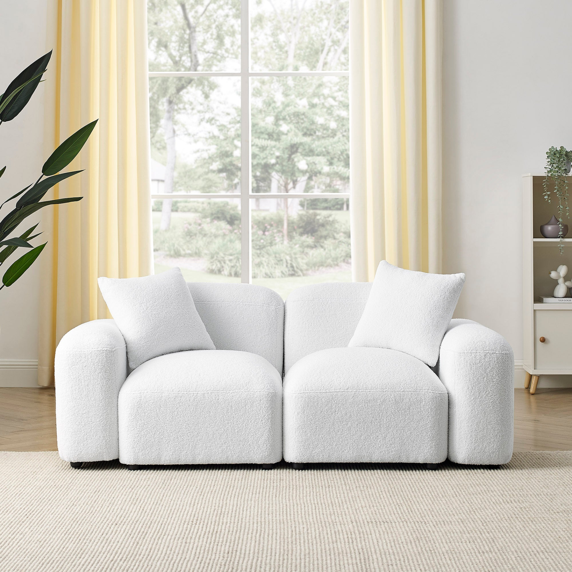 Sofa & Chair sets | L-Shape Modular Sectional Sofa, DIY Combination,Teddy Fabric,White | casafoyer.myshopify.com