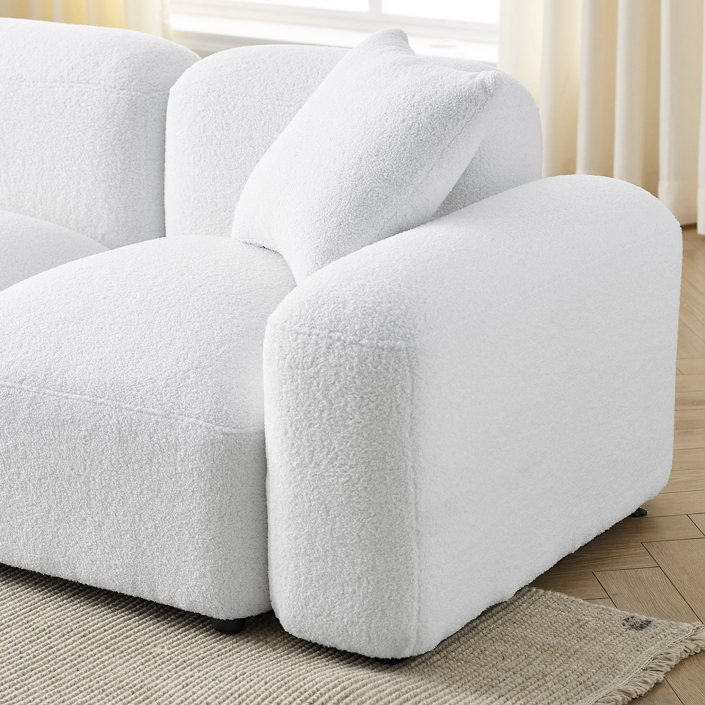 Sofa & Chair sets | L-Shape Modular Sectional Sofa, DIY Combination,Teddy Fabric,White | casafoyer.myshopify.com