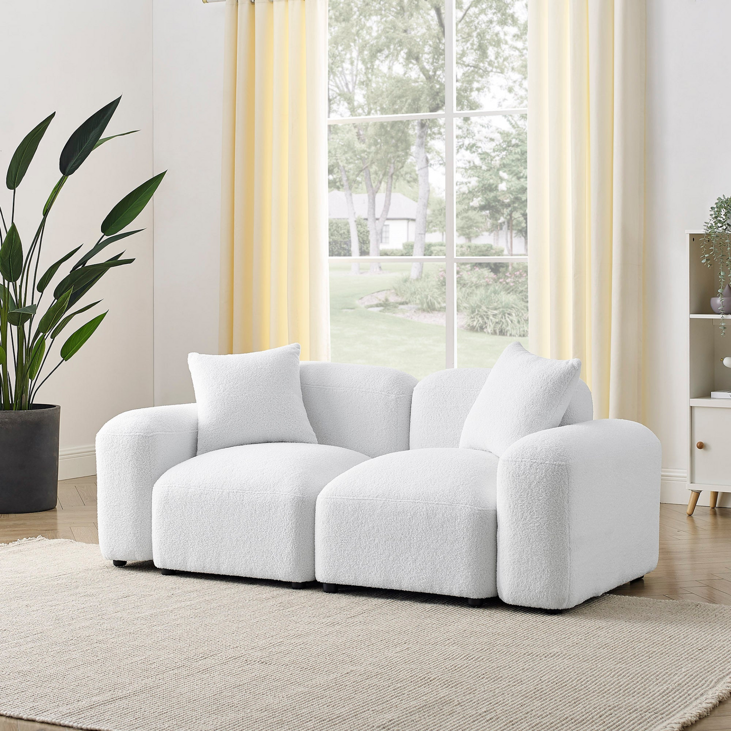 Sofa & Chair sets | L-Shape Modular Sectional Sofa, DIY Combination,Teddy Fabric,White | casafoyer.myshopify.com