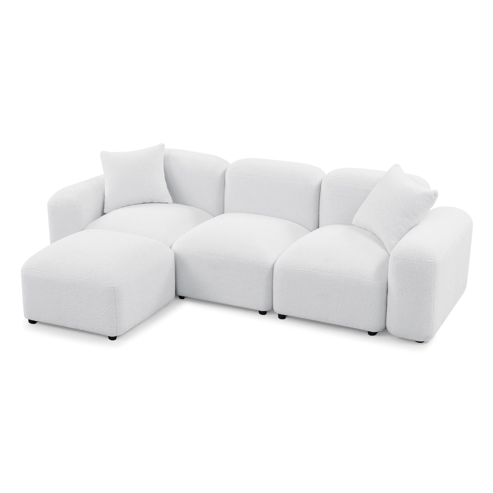 Sofa & Chair sets | L-Shape Modular Sectional Sofa, DIY Combination,Teddy Fabric,White | casafoyer.myshopify.com