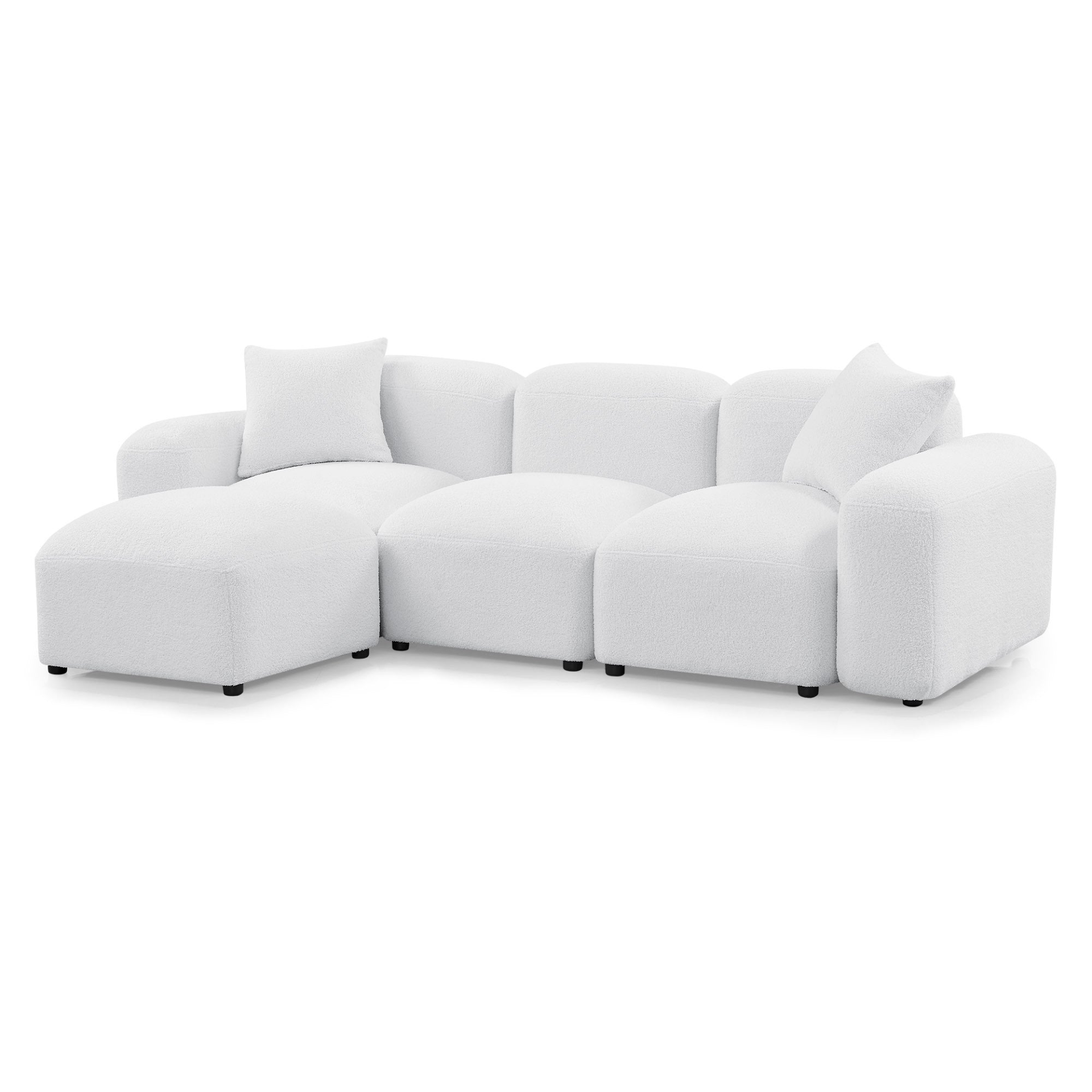 Sofa & Chair sets | L-Shape Modular Sectional Sofa, DIY Combination,Teddy Fabric,White | casafoyer.myshopify.com