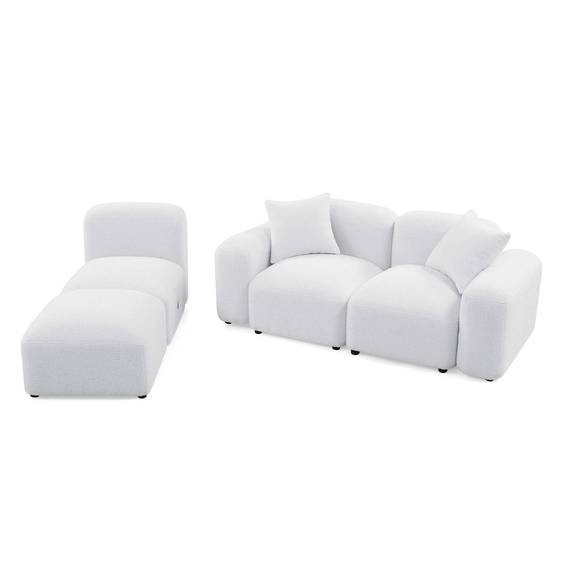 Sofa & Chair sets | L-Shape Modular Sectional Sofa, DIY Combination,Teddy Fabric,White | casafoyer.myshopify.com