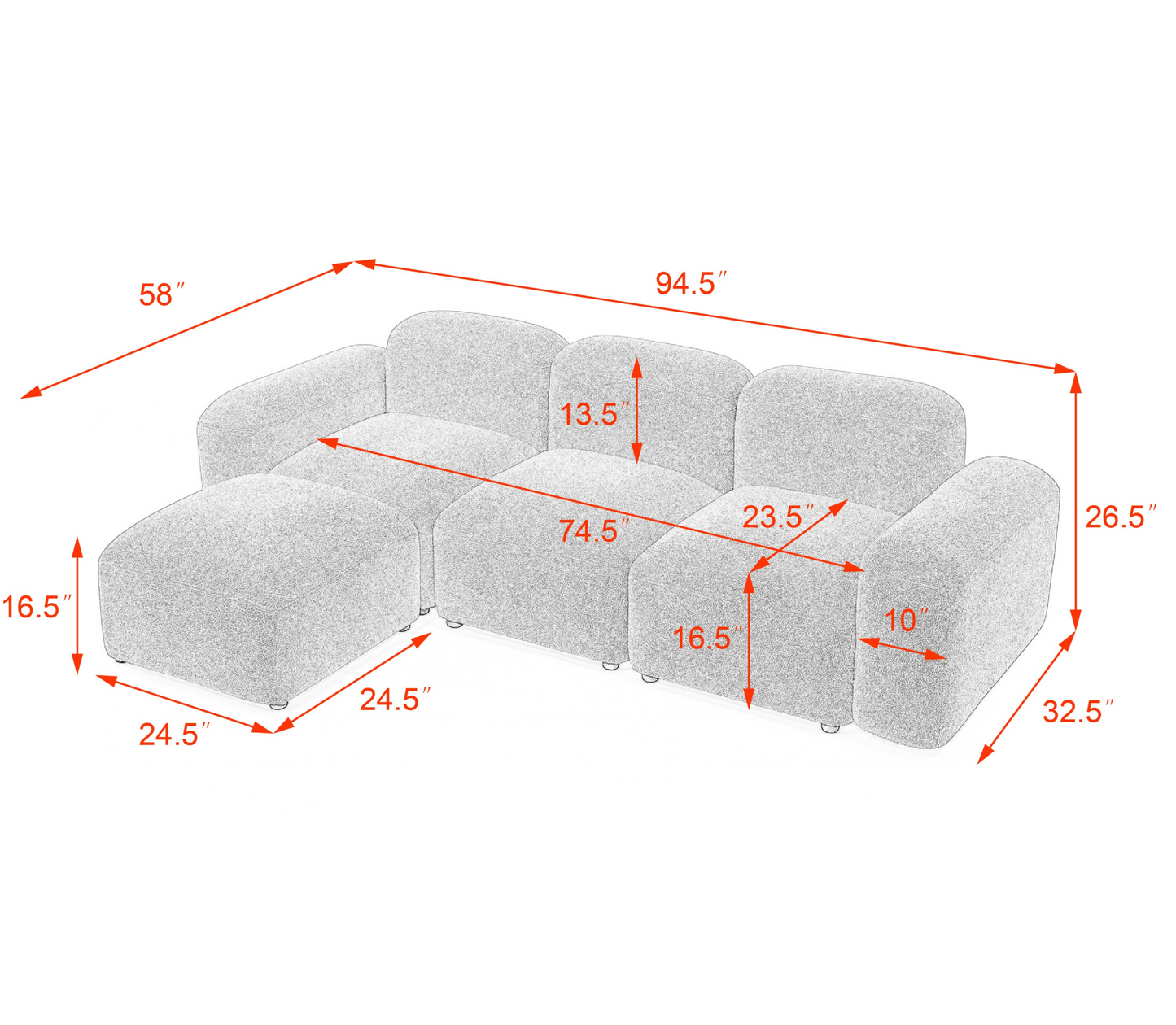 Sofa & Chair sets | L-Shape Modular Sectional Sofa, DIY Combination,Teddy Fabric,White | casafoyer.myshopify.com