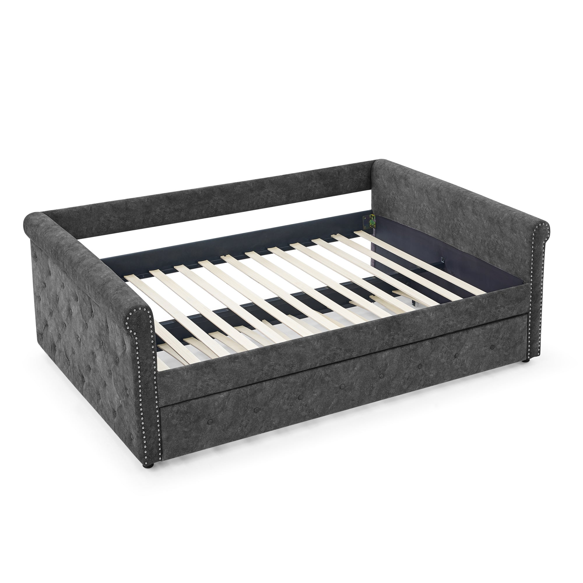 Patio Furntiure Sets | Daybed with Trundle Upholstered Tufted Sofa Bed, Grey (85.5"x57"x30.5") | casafoyer.myshopify.com