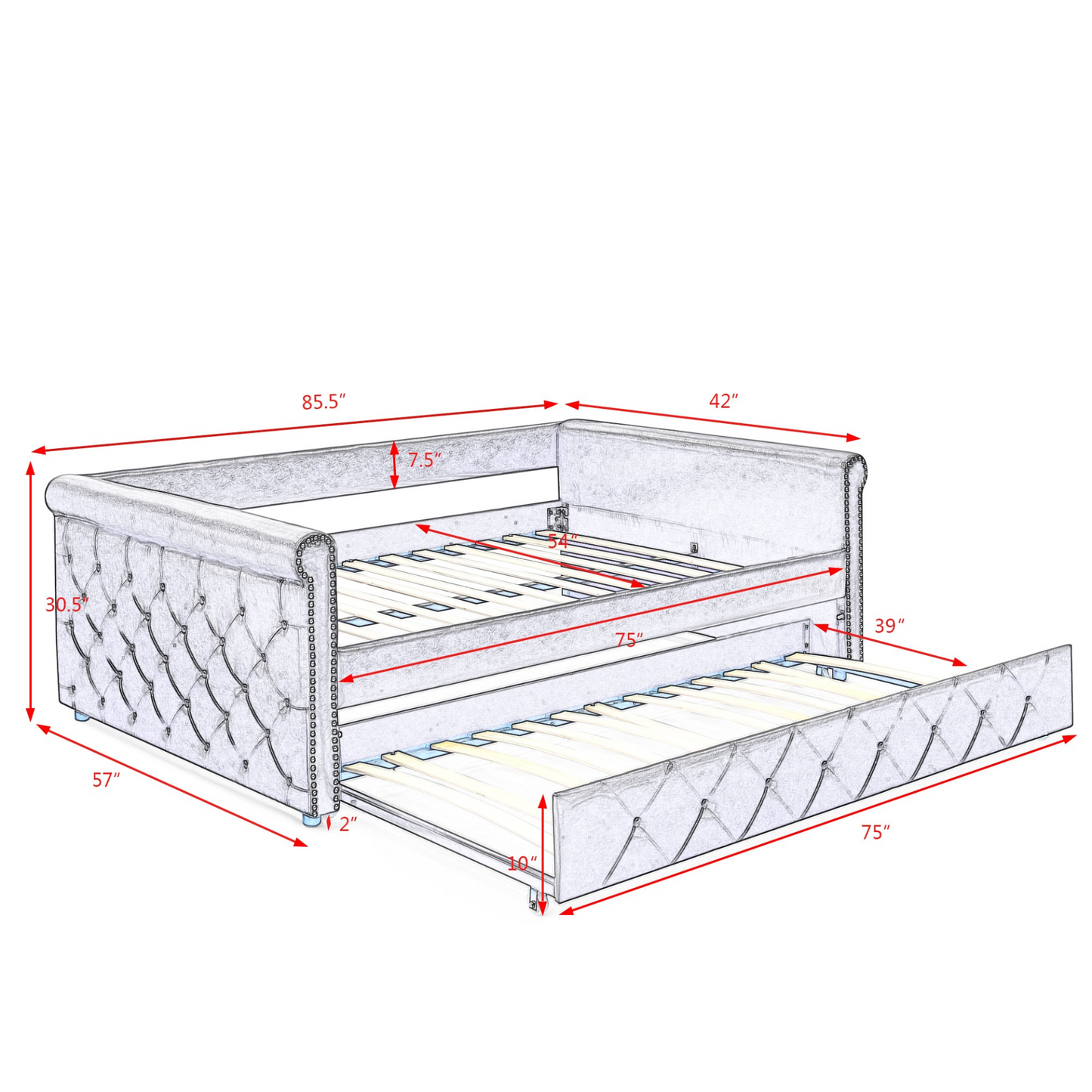 Patio Furntiure Sets | Daybed with Trundle Upholstered Tufted Sofa Bed, Grey (85.5"x57"x30.5") | casafoyer.myshopify.com