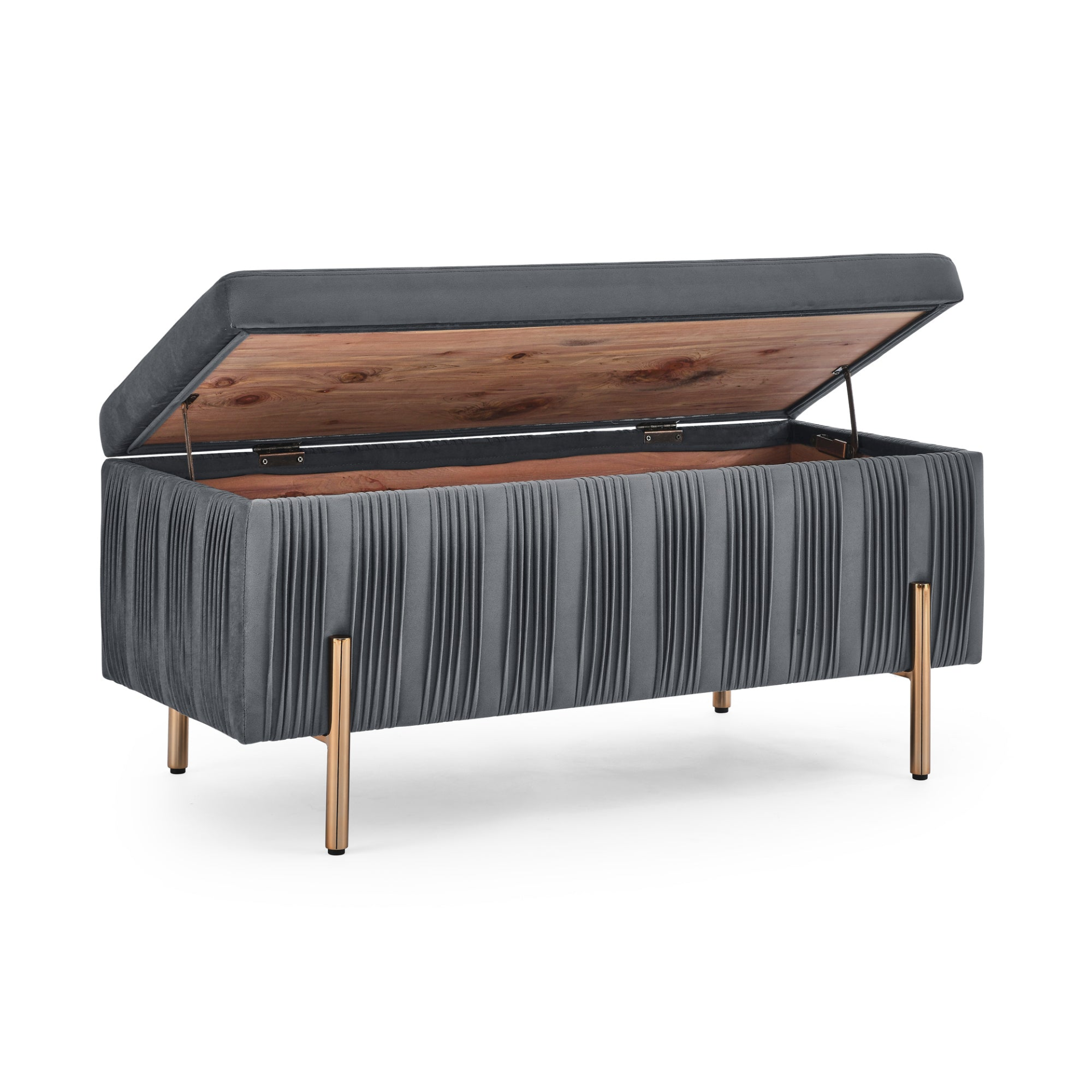 OTTOMAN | Elegant Upholstered Velvet Storage Bench with Cedar Wood Veneer, Large Storage Ottoman | casafoyer.myshopify.com