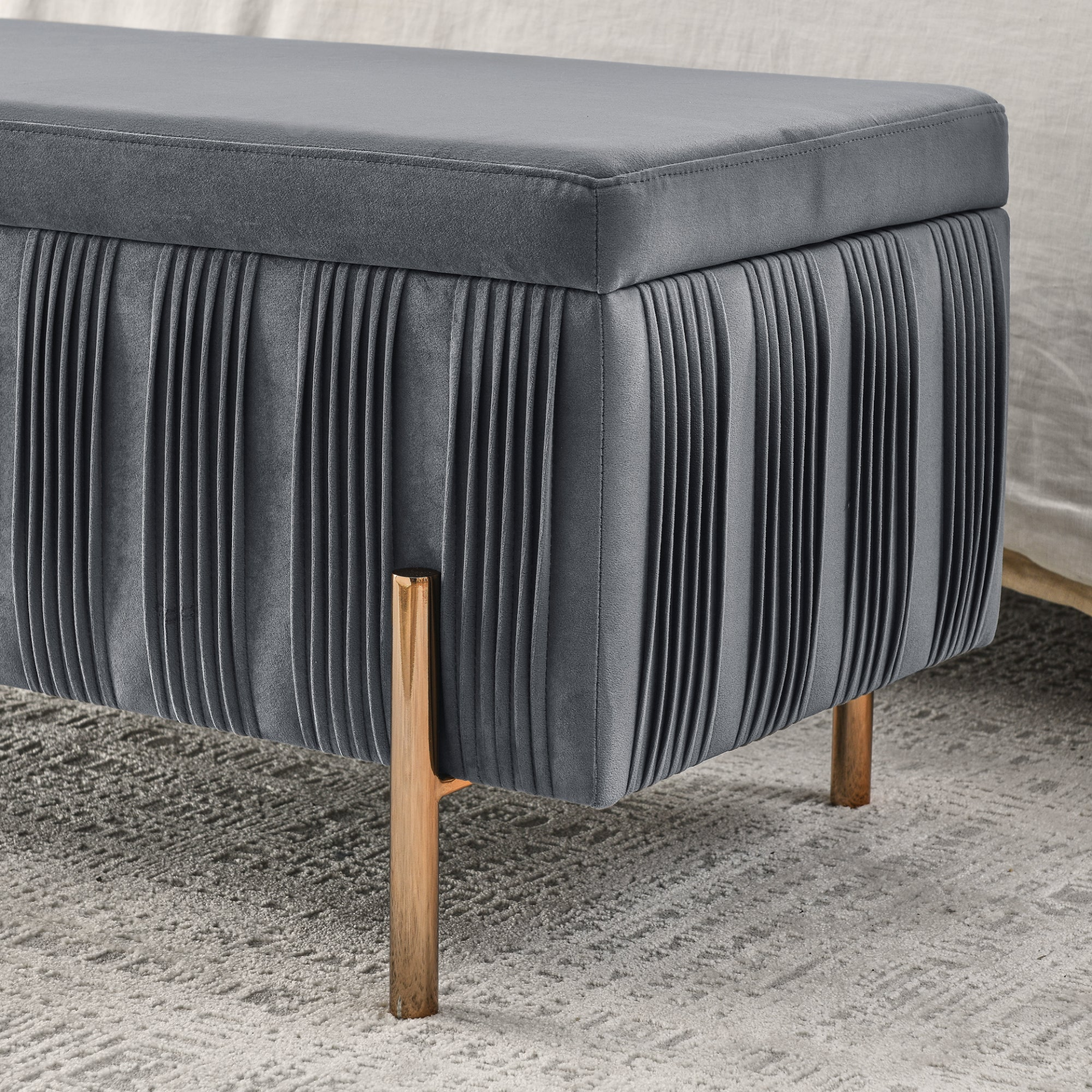 OTTOMAN | Elegant Upholstered Velvet Storage Bench with Cedar Wood Veneer, Large Storage Ottoman | casafoyer.myshopify.com