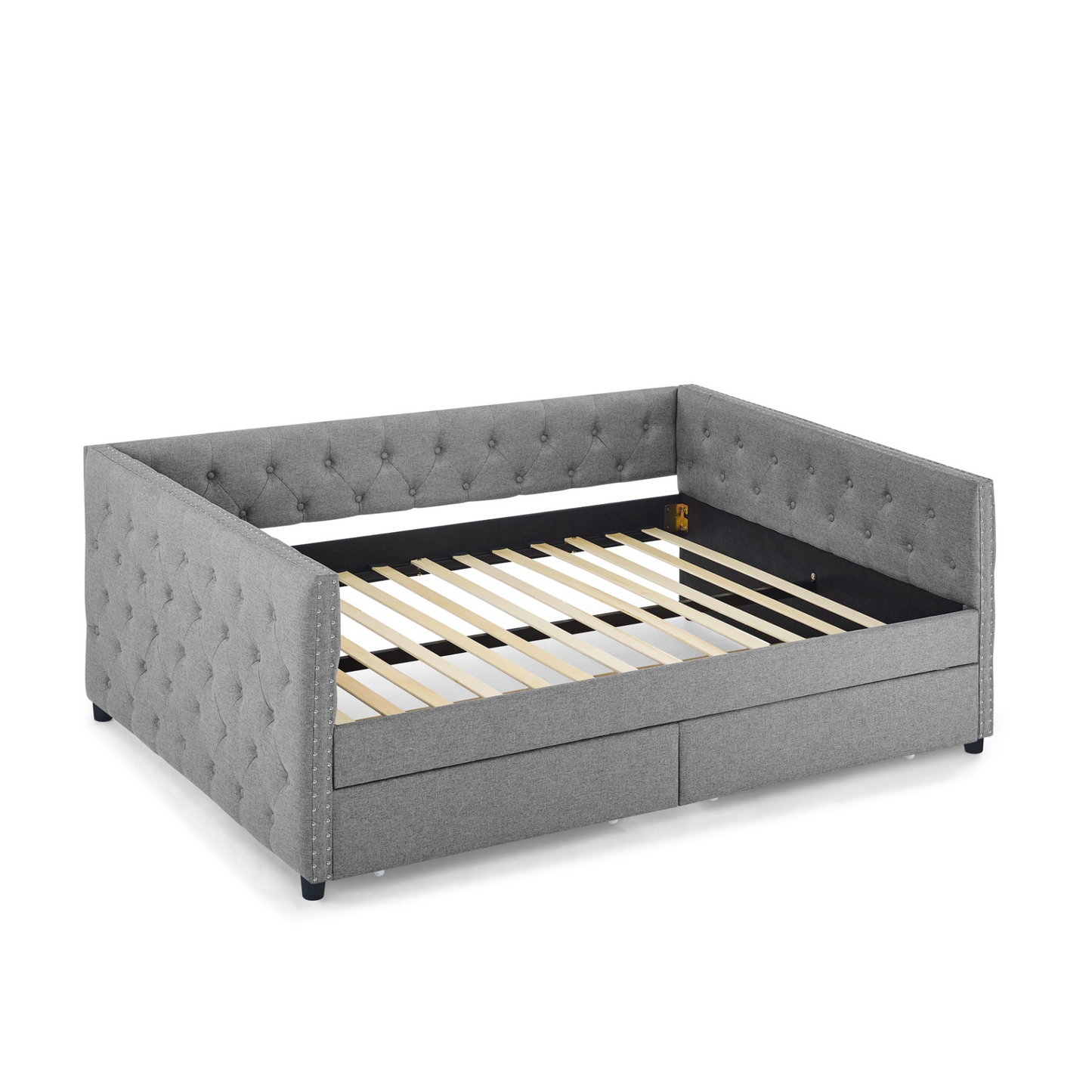 Patio Furntiure Sets | Upholstered Full Size Daybed with Two Drawers, with Button and Copper Nail on Square Arms, Grey (82.75''x58''x30.75'') | casafoyer.myshopify.com