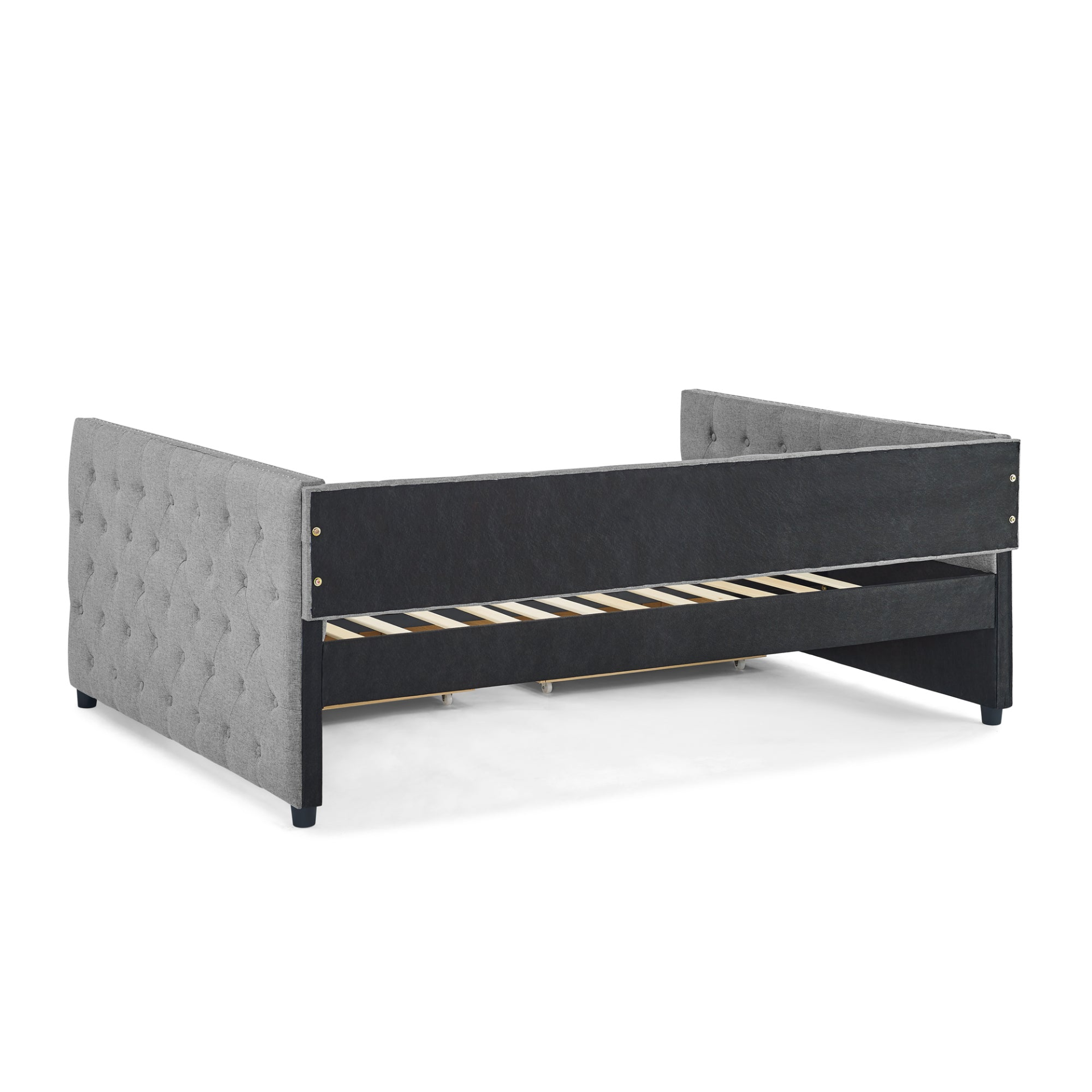 Patio Furntiure Sets | Upholstered Full Size Daybed with Two Drawers, with Button and Copper Nail on Square Arms, Grey (82.75''x58''x30.75'') | casafoyer.myshopify.com