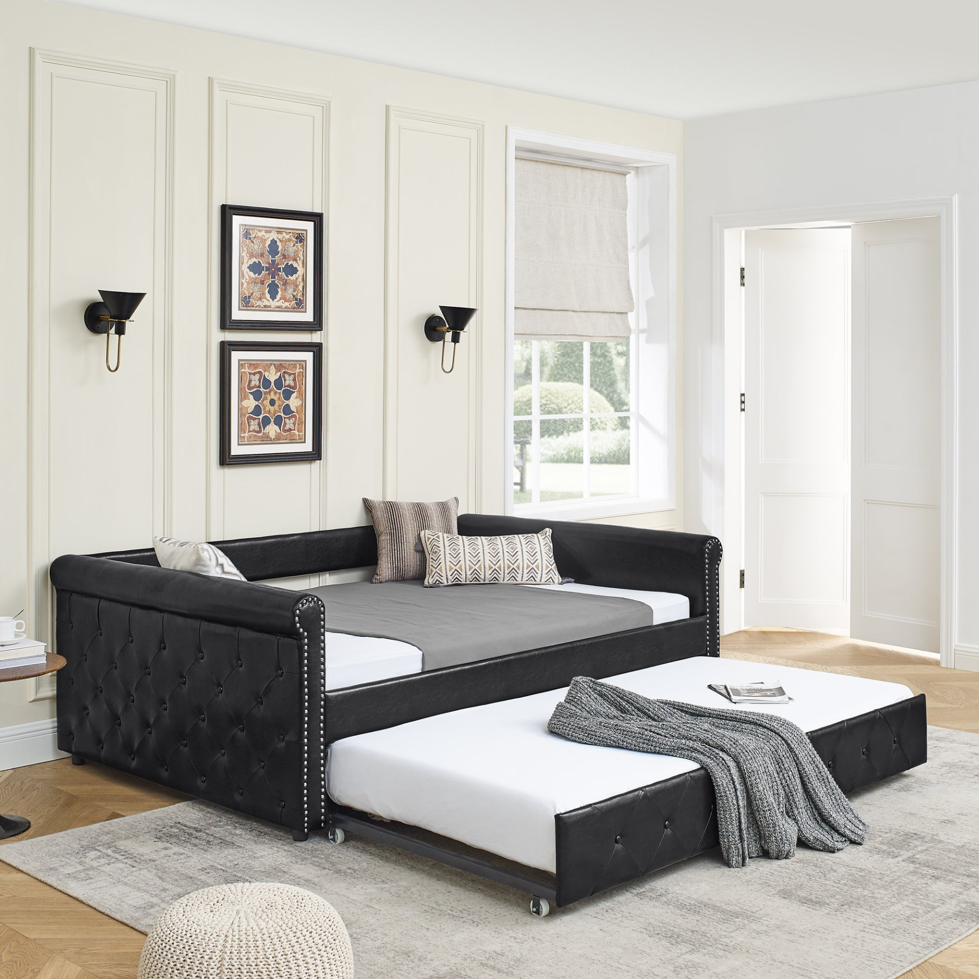 Patio Furntiure Sets | Daybed with Trundle Upholstered Tufted Sofa Bed, Full Daybed & Twin Trundle | casafoyer.myshopify.com