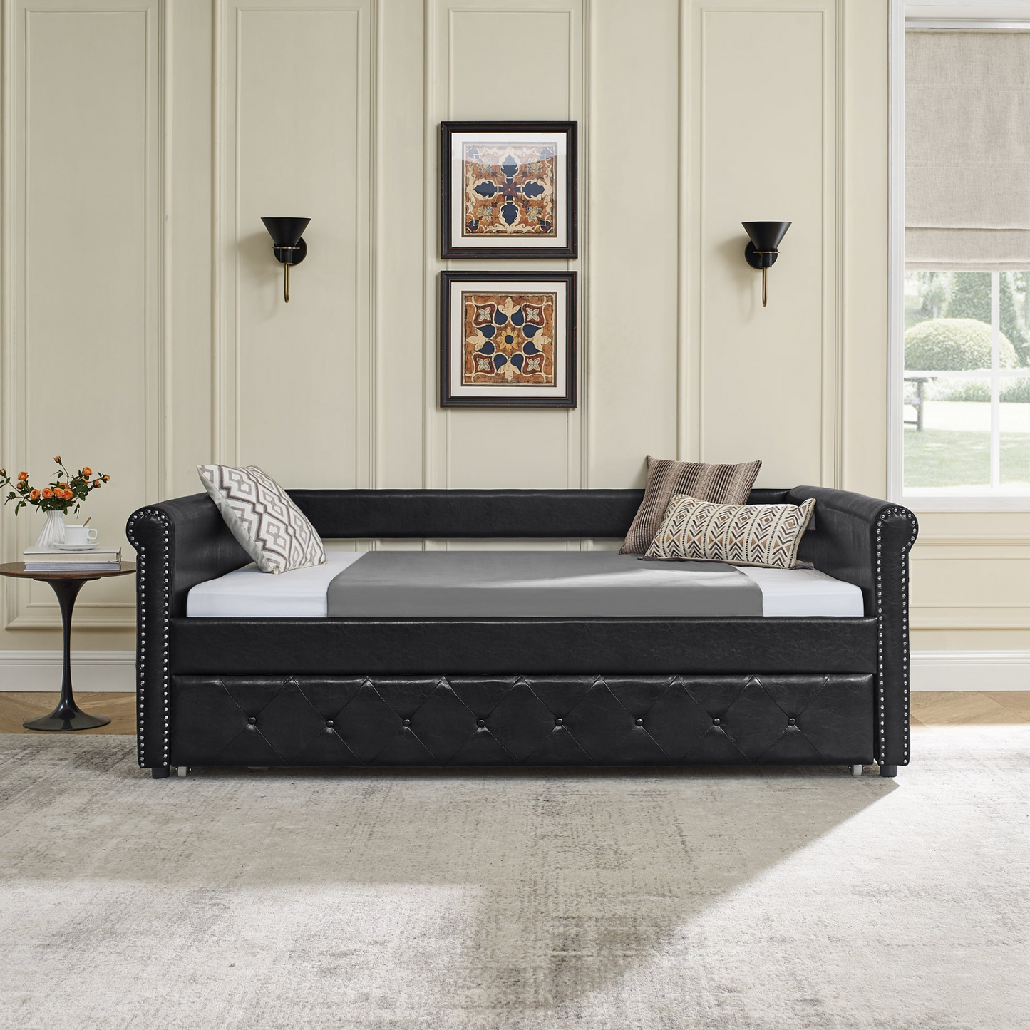 Patio Furntiure Sets | Daybed with Trundle Upholstered Tufted Sofa Bed, Full Daybed & Twin Trundle | casafoyer.myshopify.com