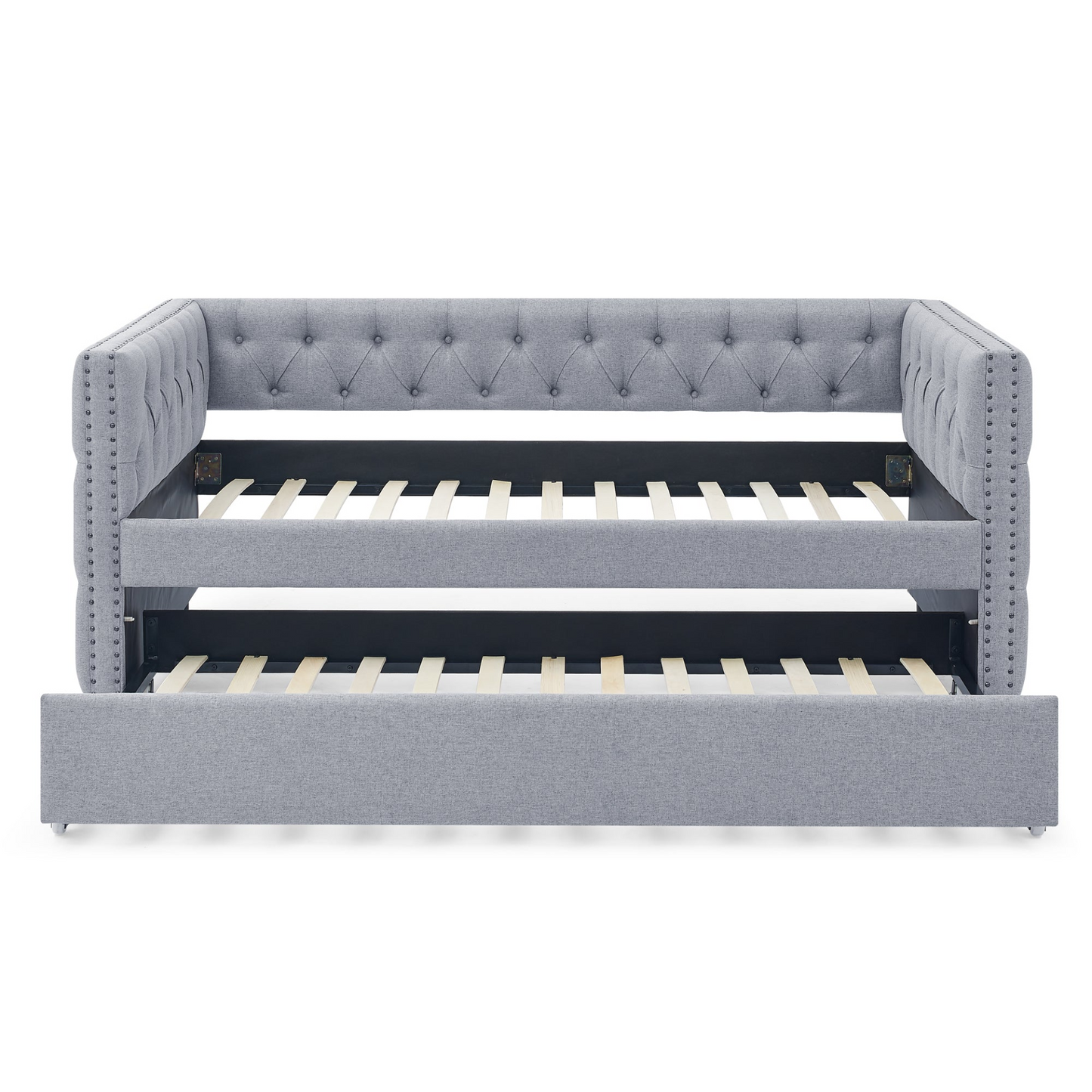 Patio Furntiure Sets | Daybed with Trundle Upholstered Tufted Sofa Bed, with Button and Copper Nail on Square Arms,both Twin Size,Grey(85x42.5x31.5)(Old SKU W487S00045) | casafoyer.myshopify.com