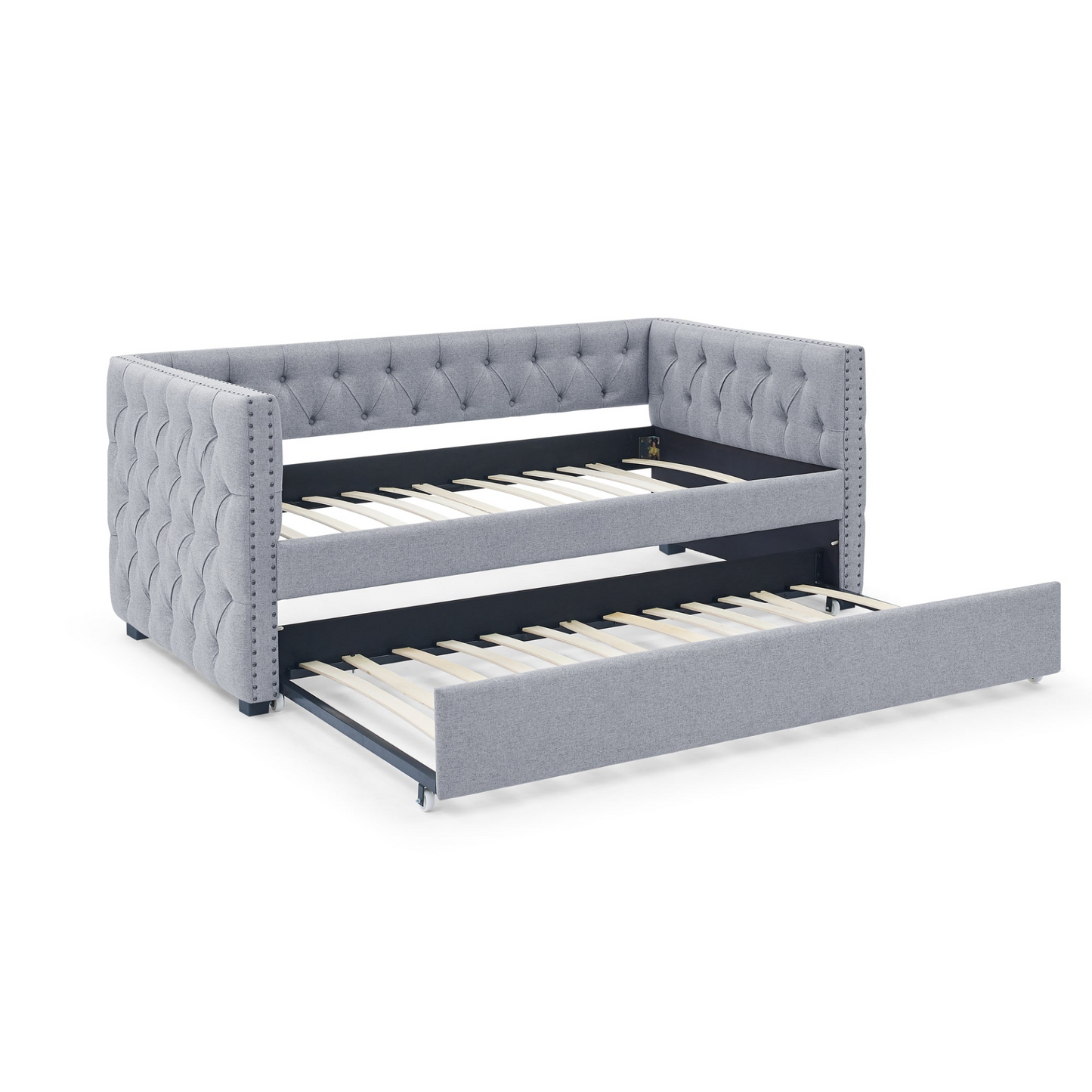 Patio Furntiure Sets | Daybed with Trundle Upholstered Tufted Sofa Bed, with Button and Copper Nail on Square Arms,both Twin Size,Grey(85x42.5x31.5)(Old SKU W487S00045) | casafoyer.myshopify.com