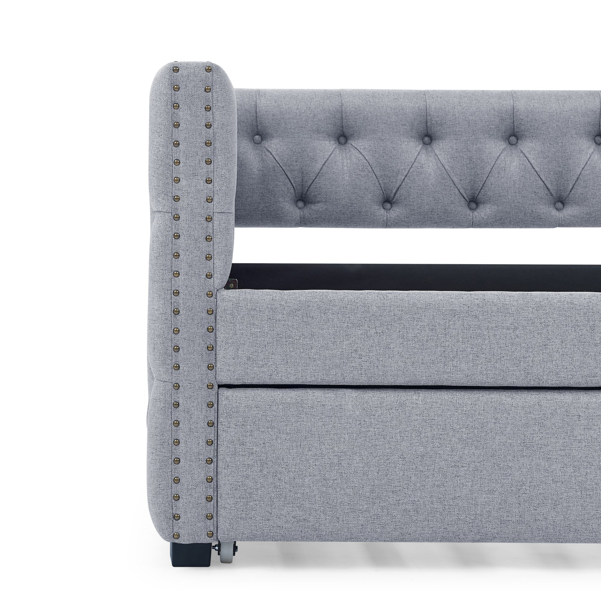 Patio Furntiure Sets | Daybed with Trundle Upholstered Tufted Sofa Bed, with Button and Copper Nail on Square Arms,both Twin Size,Grey(85x42.5x31.5)(Old SKU W487S00045) | casafoyer.myshopify.com