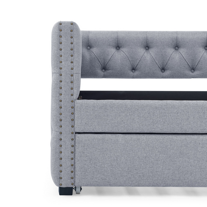 Patio Furntiure Sets | Daybed with Trundle Upholstered Tufted Sofa Bed, with Button and Copper Nail on Square Arms,both Twin Size,Grey(85x42.5x31.5)(Old SKU W487S00045) | casafoyer.myshopify.com