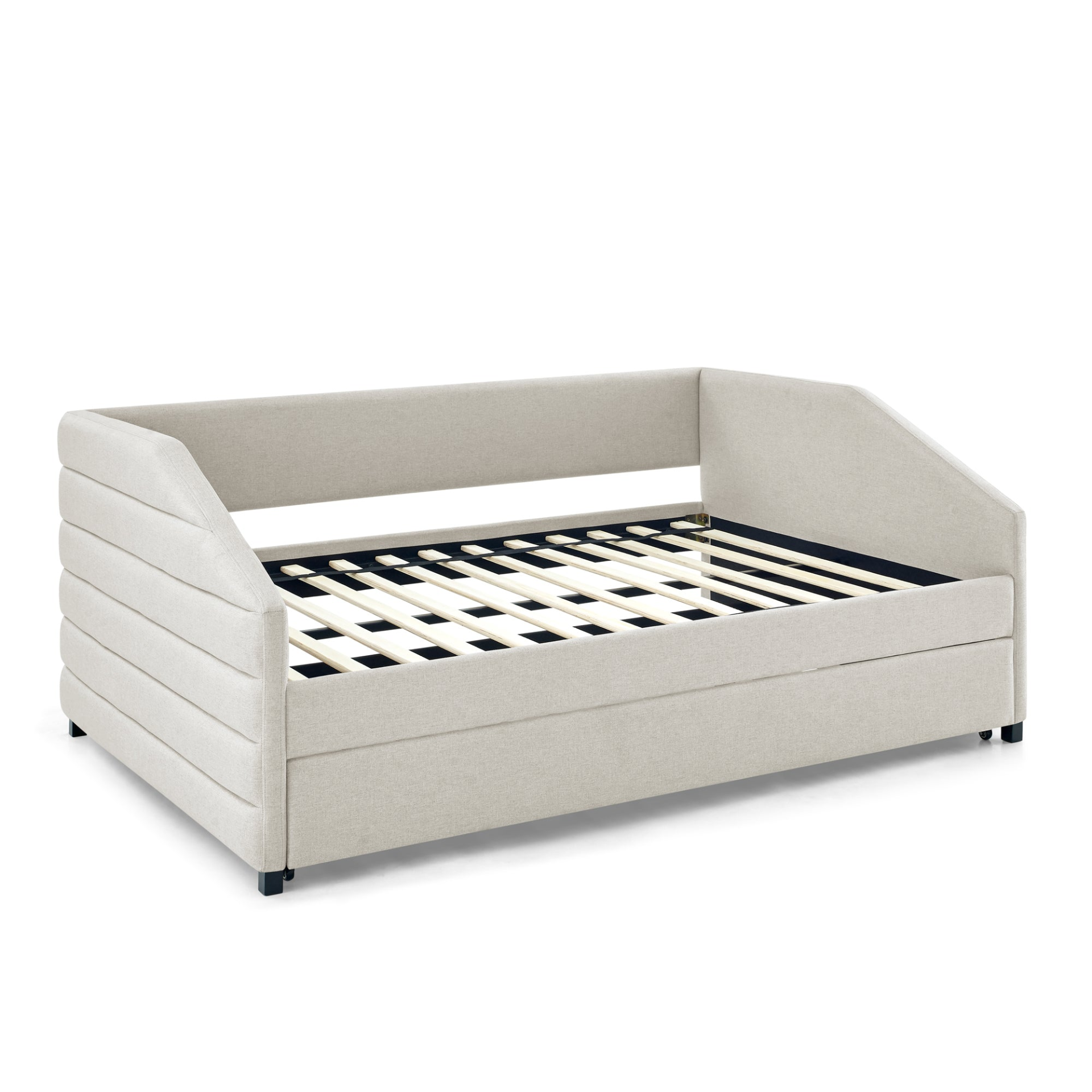 Patio Furntiure Sets | Full Size Daybed with Trundle Upholstered Tufted Sofa Bed, Linen Fabric, Beige (82.5"x58"x34") | casafoyer.myshopify.com