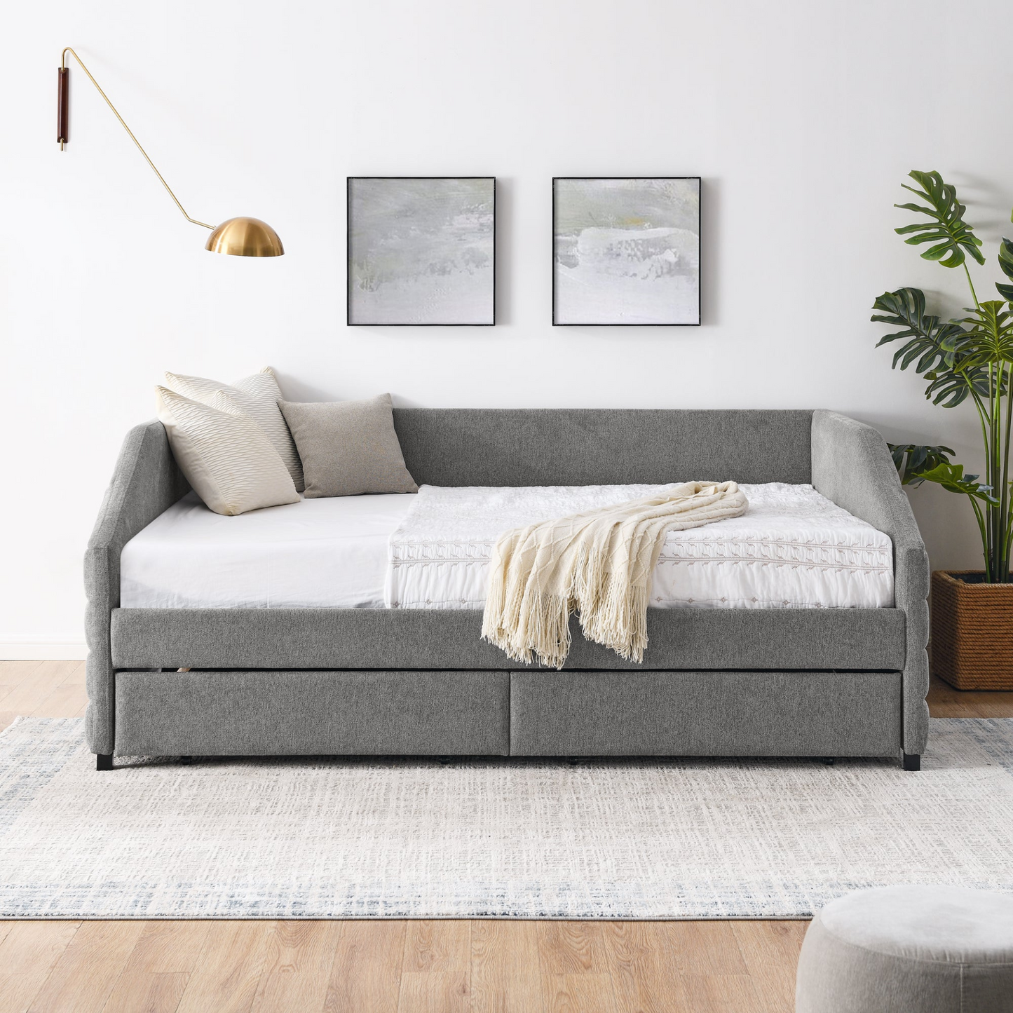 Patio Furntiure Sets | Queen Size Daybed with Two Drawers Trundle Upholstered Sofa Bed, Grey | casafoyer.myshopify.com