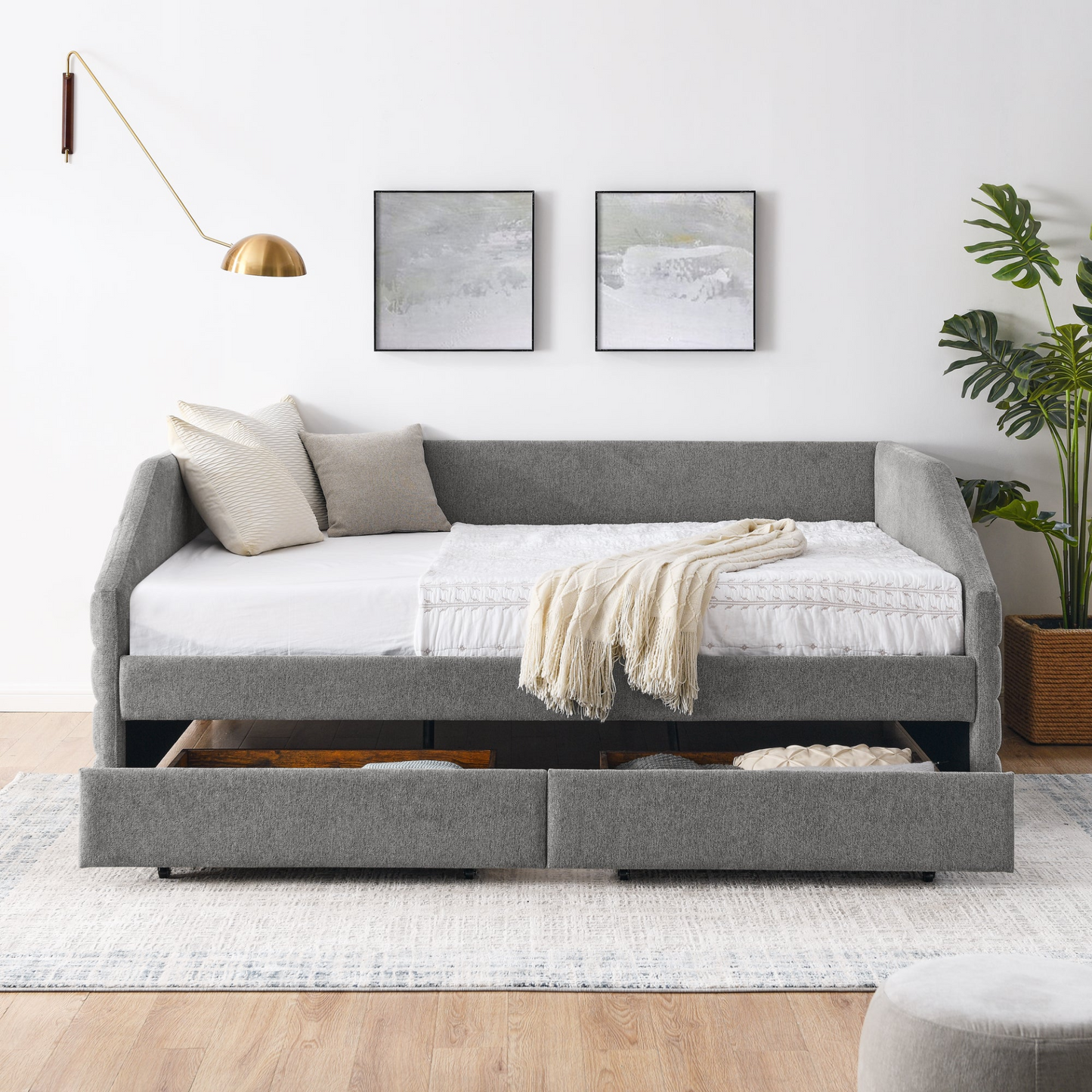 Patio Furntiure Sets | Queen Size Daybed with Two Drawers Trundle Upholstered Sofa Bed, Grey | casafoyer.myshopify.com