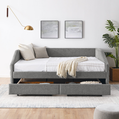Patio Furntiure Sets | Queen Size Daybed with Two Drawers Trundle Upholstered Sofa Bed, Grey | casafoyer.myshopify.com