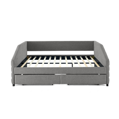 Patio Furntiure Sets | Queen Size Daybed with Two Drawers Trundle Upholstered Sofa Bed, Grey | casafoyer.myshopify.com