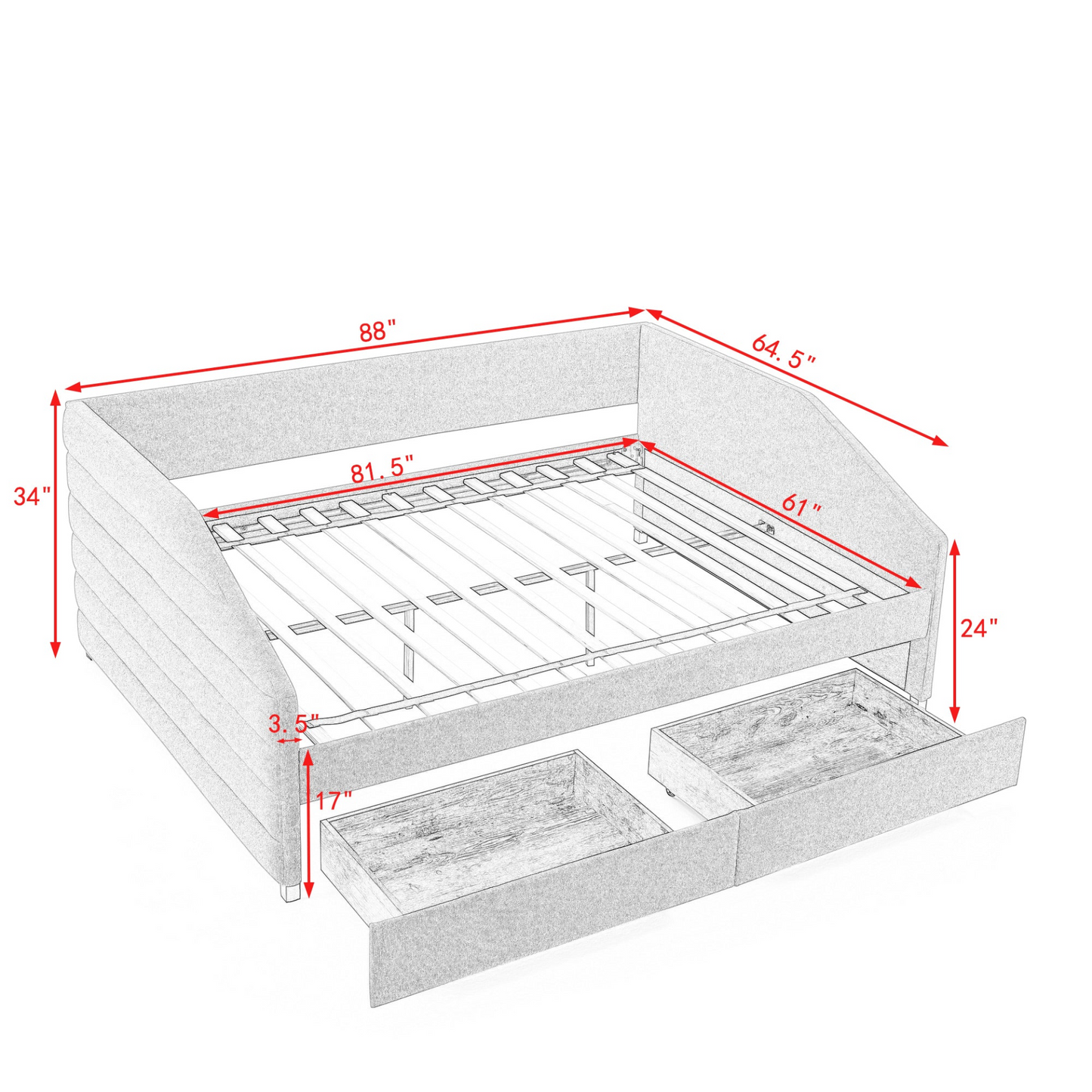 Patio Furntiure Sets | Queen Size Daybed with Two Drawers Trundle Upholstered Sofa Bed, Grey | casafoyer.myshopify.com