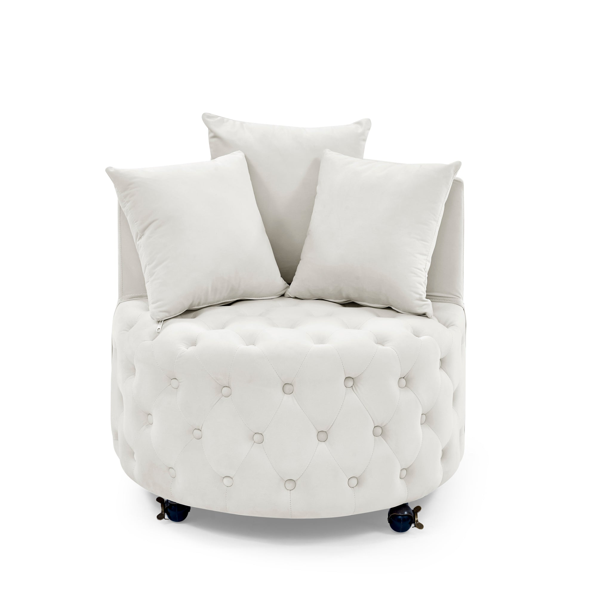 Sofa & Chair sets | Velvet Upholstered Swivel Chair for Living Room, with Button Tufted Design and Movable Wheels, Including 3 Pillows, Beige | casafoyer.myshopify.com