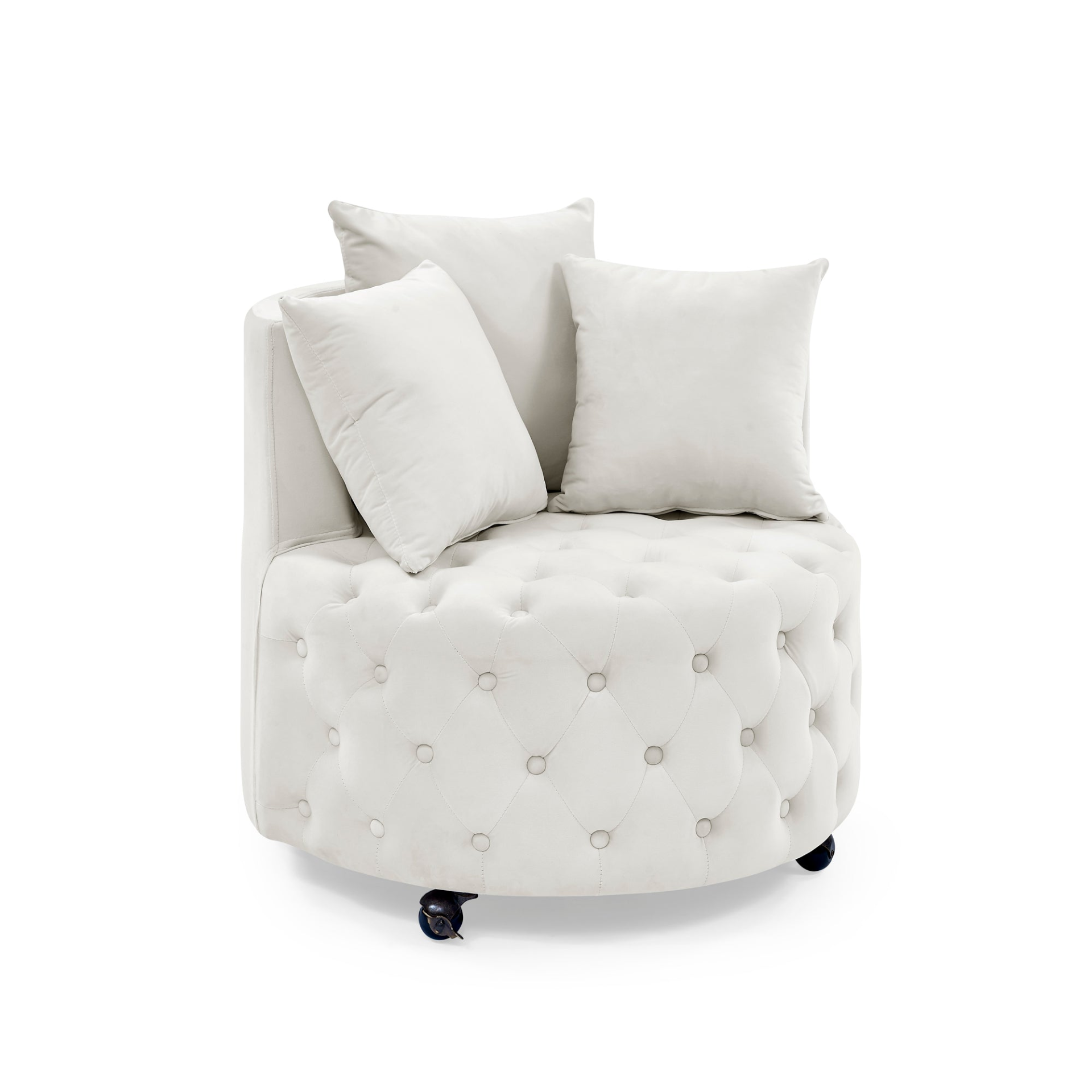 Sofa & Chair sets | Velvet Upholstered Swivel Chair for Living Room, with Button Tufted Design and Movable Wheels, Including 3 Pillows, Beige | casafoyer.myshopify.com