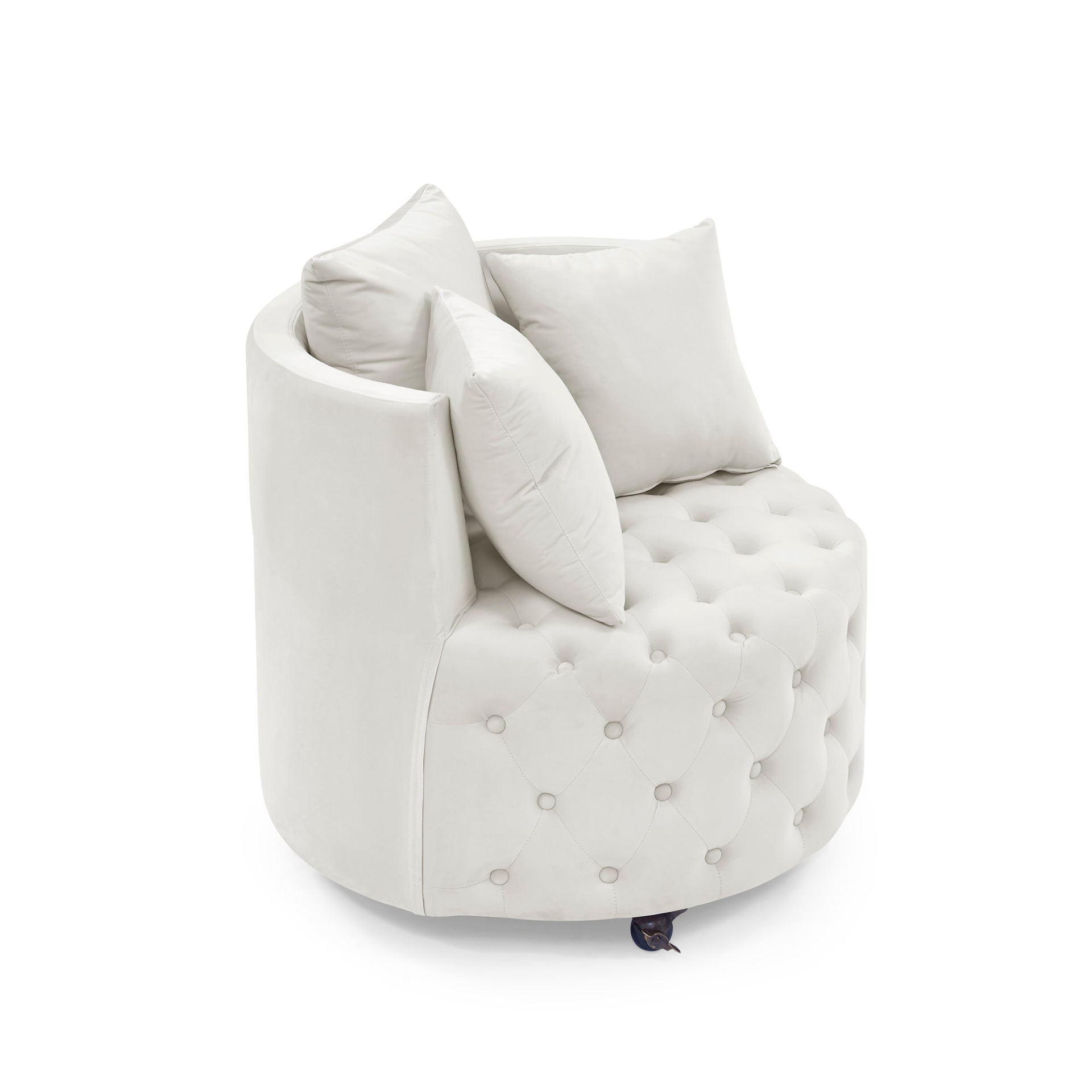 Sofa & Chair sets | Velvet Upholstered Swivel Chair for Living Room, with Button Tufted Design and Movable Wheels, Including 3 Pillows, Beige | casafoyer.myshopify.com