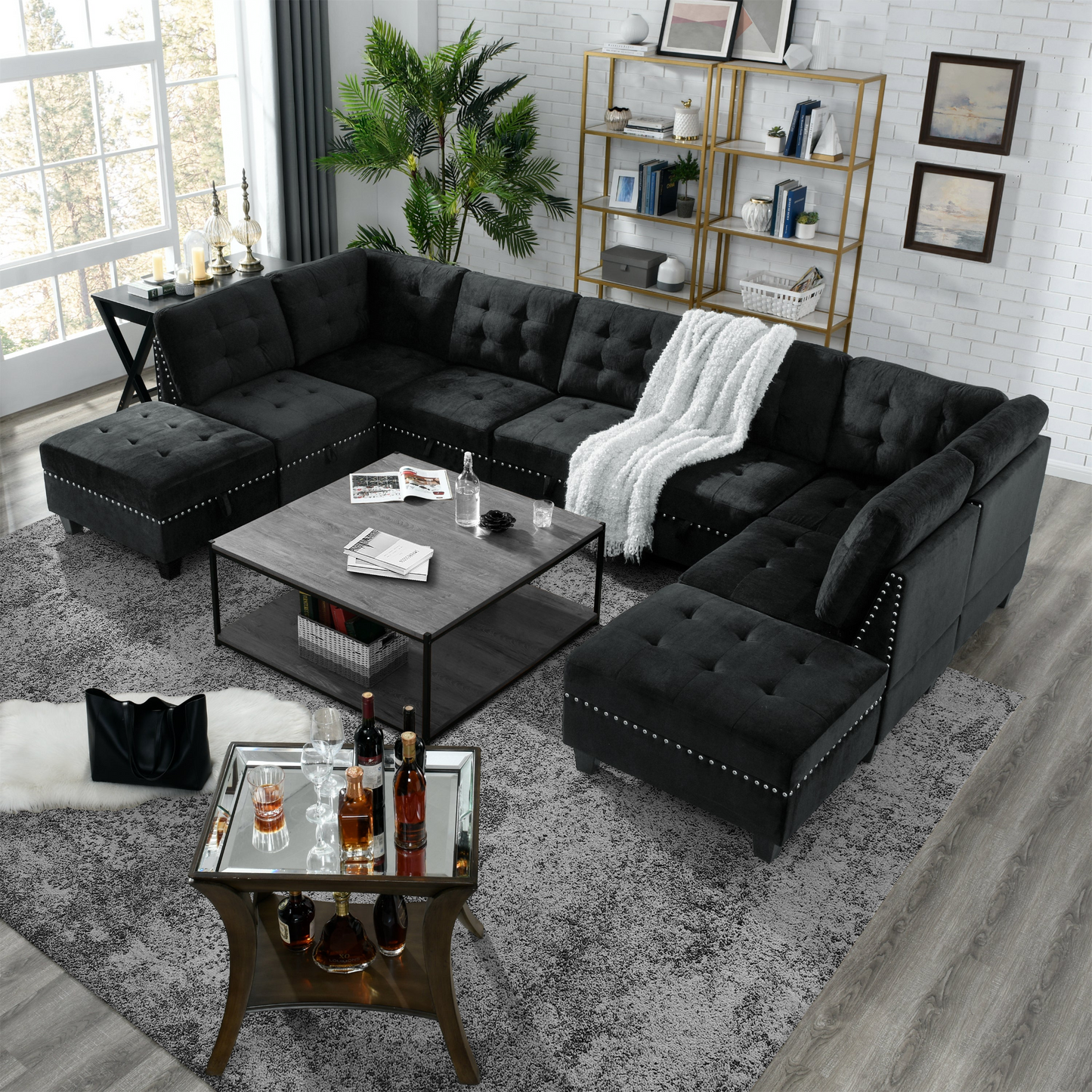 OTTOMAN | Black Velvet Ottoman for Modular Sectional | Spacious Furniture, DIY Combination, Easy to Move | casafoyer.myshopify.com