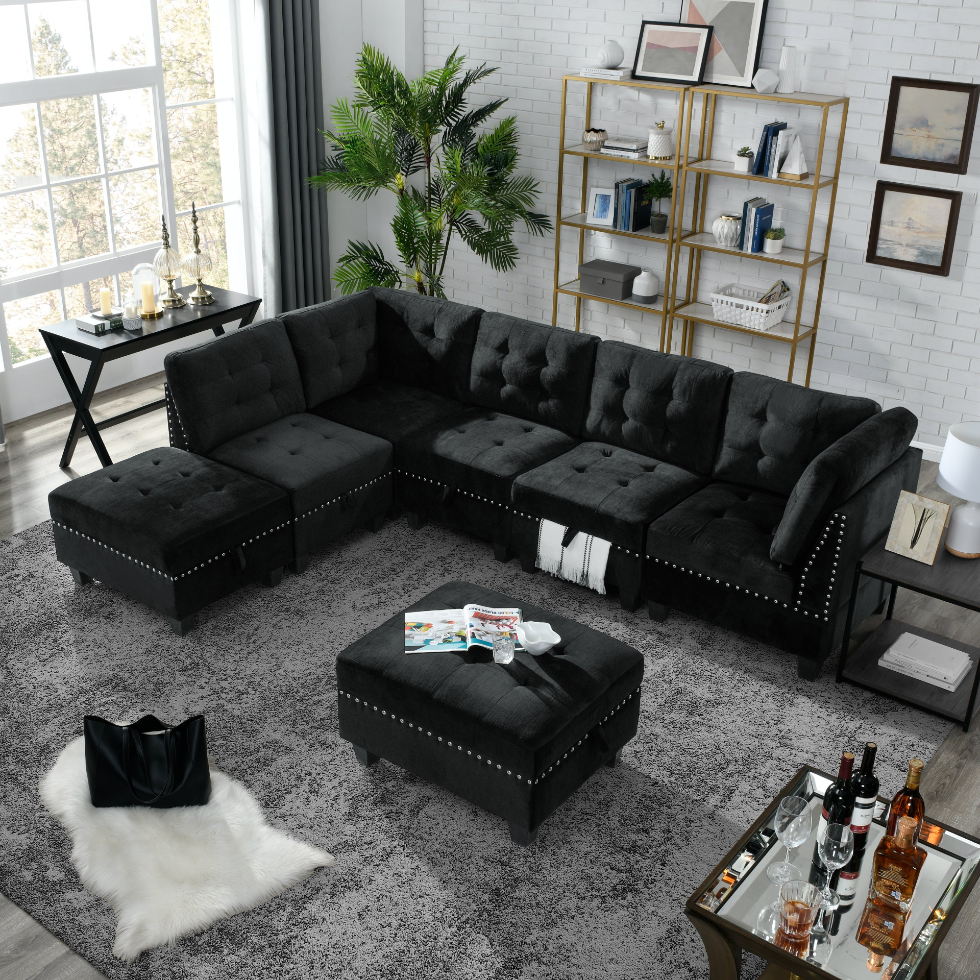 OTTOMAN | Black Velvet Ottoman for Modular Sectional | Spacious Furniture, DIY Combination, Easy to Move | casafoyer.myshopify.com