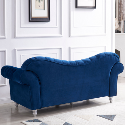 Sofa & Chair sets | 3 Piece Living Room Sofa Set, including 3-Seater Sofa, Loveseat and Sofa Chair, with Button and Copper Nail on Arms and Back, Five White Villose Pillow, Blue. | casafoyer.myshopify.com