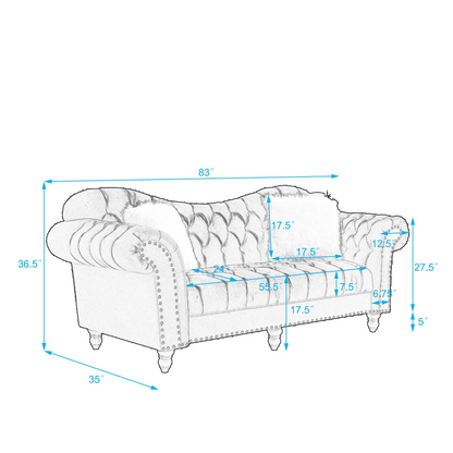 Sofa & Chair sets | 3 Piece Living Room Sofa Set, including 3-Seater Sofa, Loveseat and Sofa Chair, with Button and Copper Nail on Arms and Back, Five White Villose Pillow, Blue. | casafoyer.myshopify.com