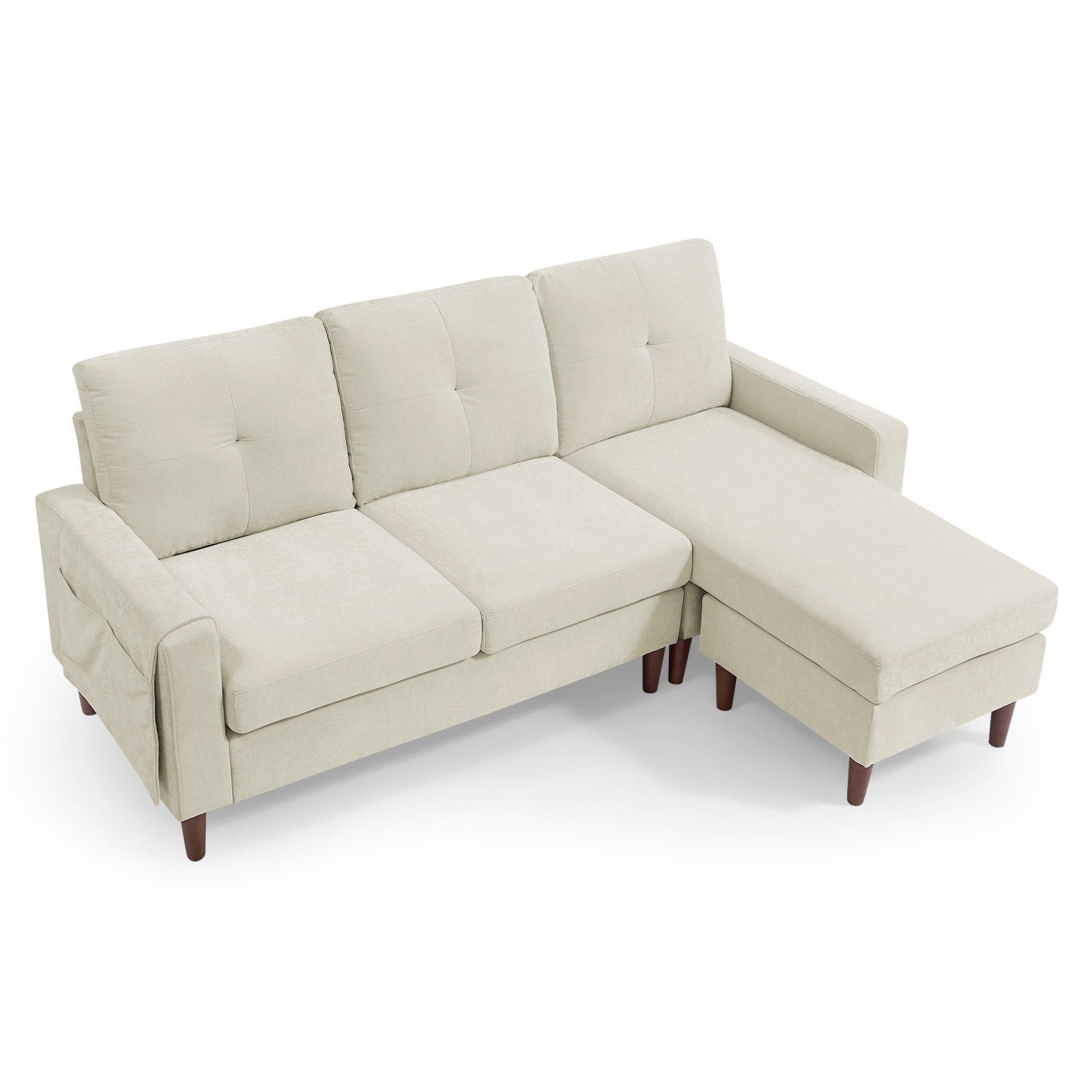 [product_type] | 80" Convertible Sectional Sofa Couch, 3 Seats L-shape Sofa with Removable Cushions and Pocket, Rubber Wood Legs, Beige Chenille | casafoyer.myshopify.com