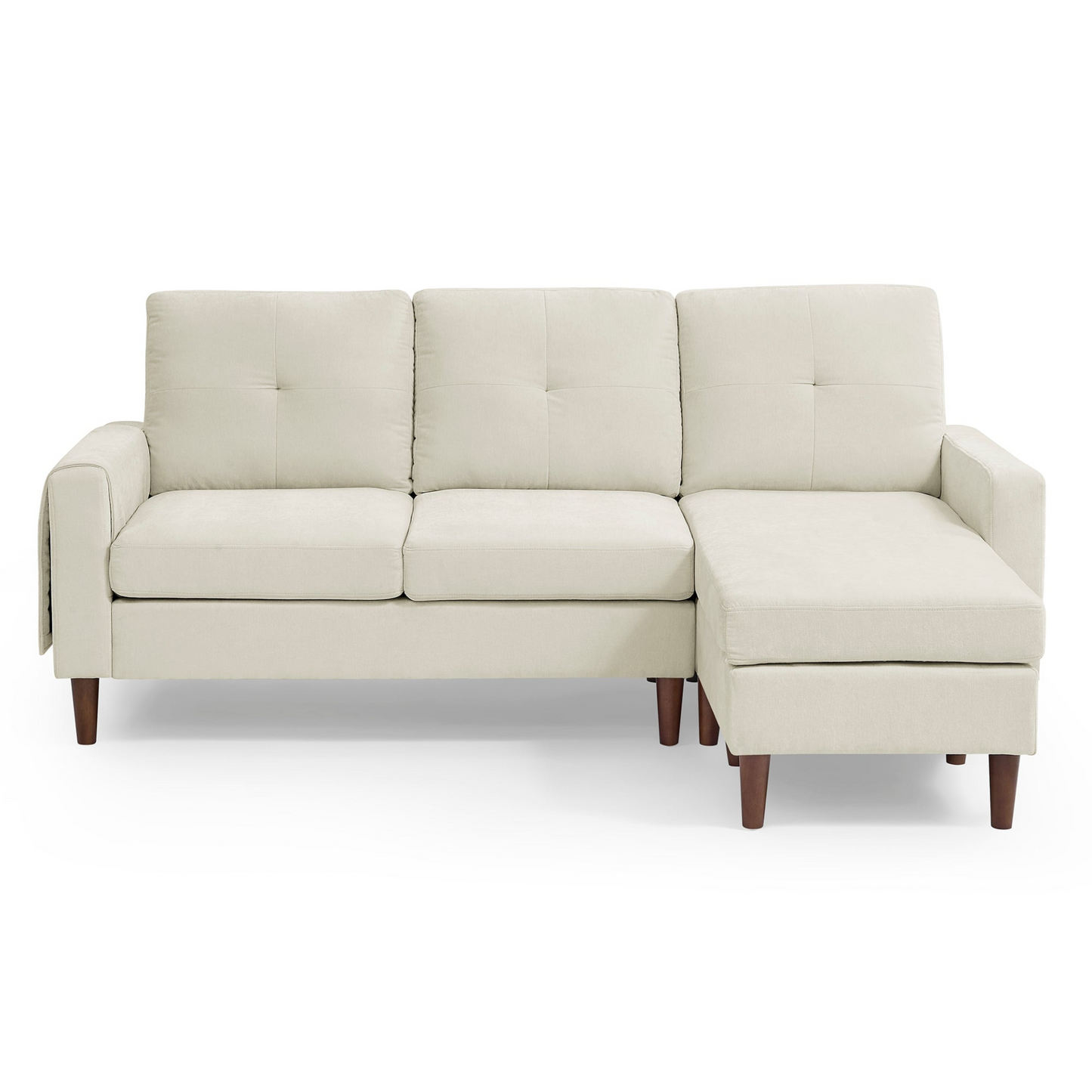 [product_type] | 80" Convertible Sectional Sofa Couch, 3 Seats L-shape Sofa with Removable Cushions and Pocket, Rubber Wood Legs, Beige Chenille | casafoyer.myshopify.com